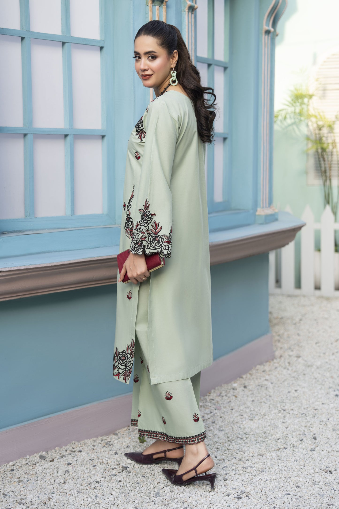 ZAIWA EMBROIDERED COTTON 2PC READY TO WEAR SUIT ZWL24