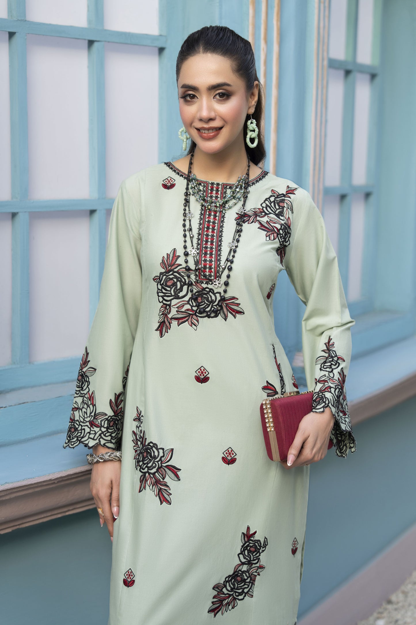 ZAIWA EMBROIDERED COTTON 2PC READY TO WEAR SUIT ZWL24