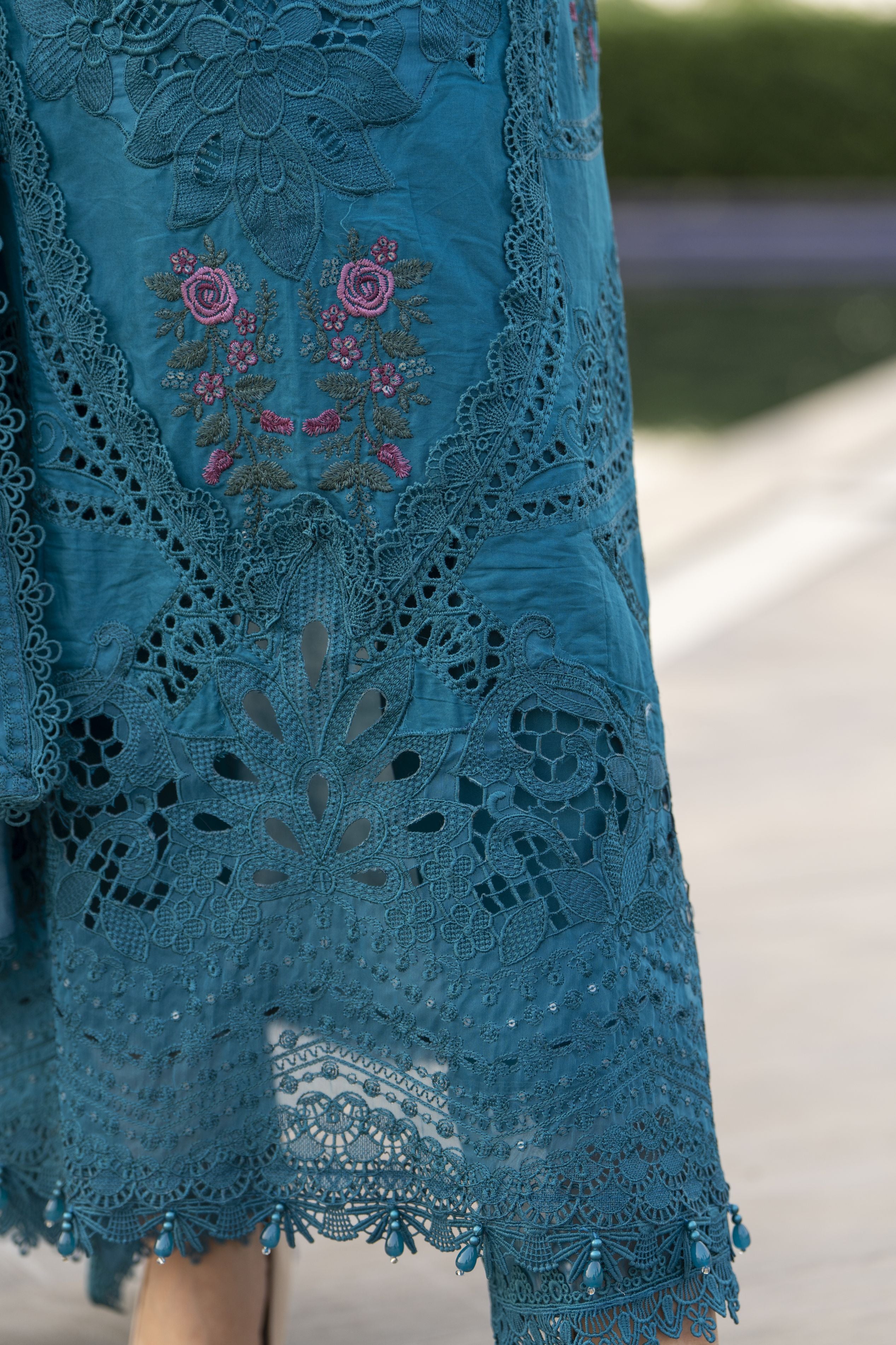 Raabtaa – A Silver Affair | Teal Blue Embroidered Designer Women Suit SRS03