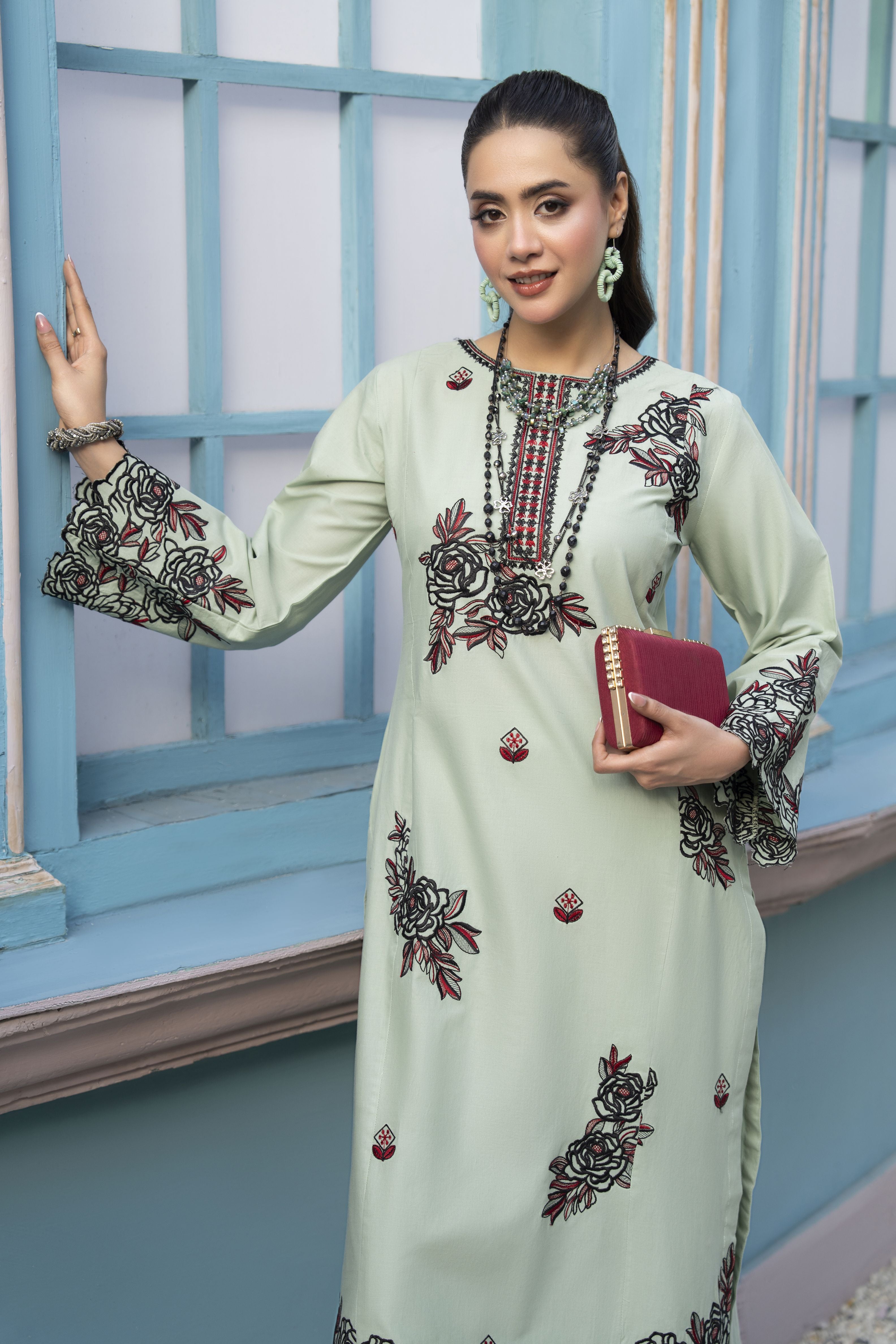 ZAIWA EMBROIDERED COTTON 2PC READY TO WEAR SUIT ZWL24