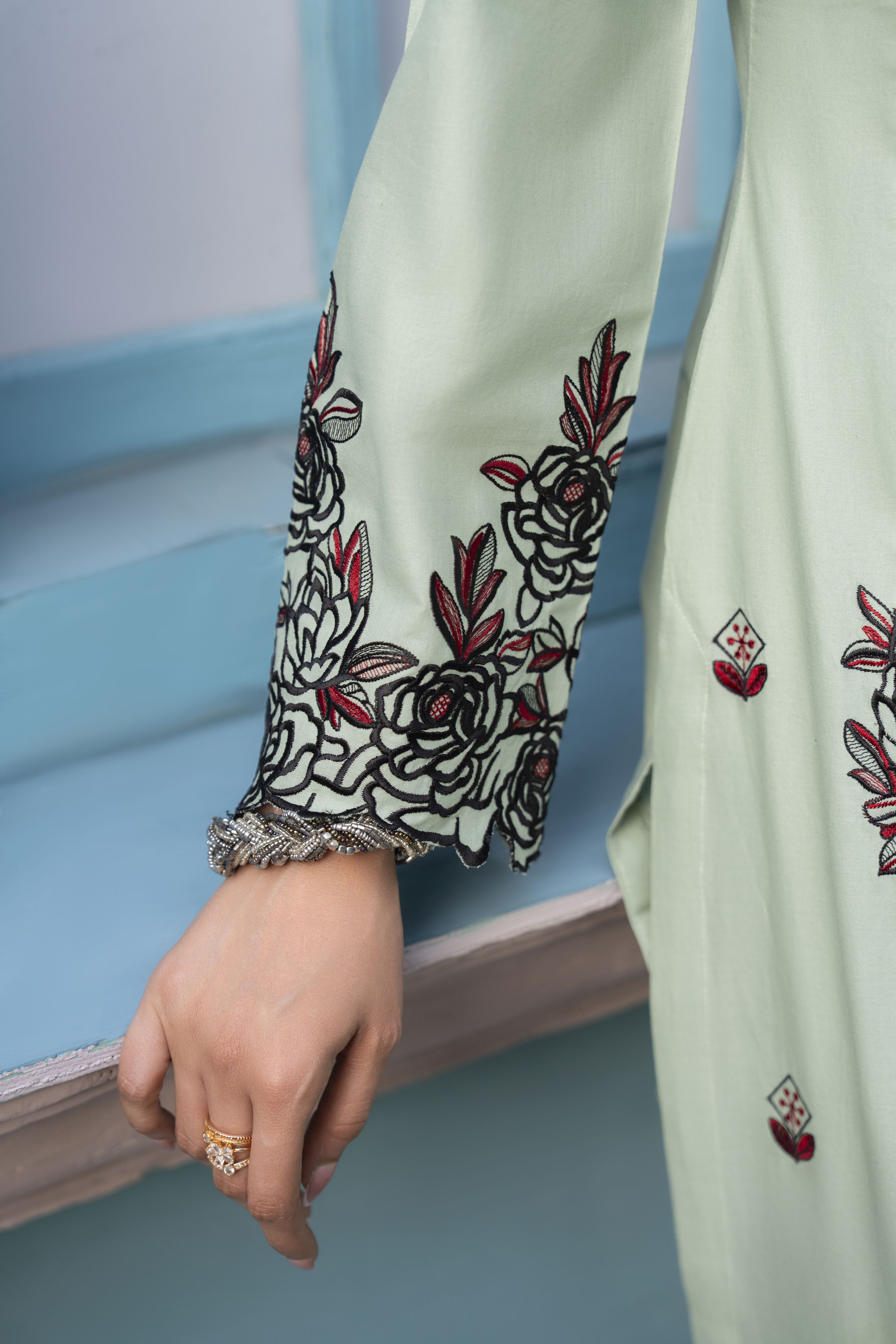 ZAIWA EMBROIDERED COTTON 2PC READY TO WEAR SUIT ZWL24