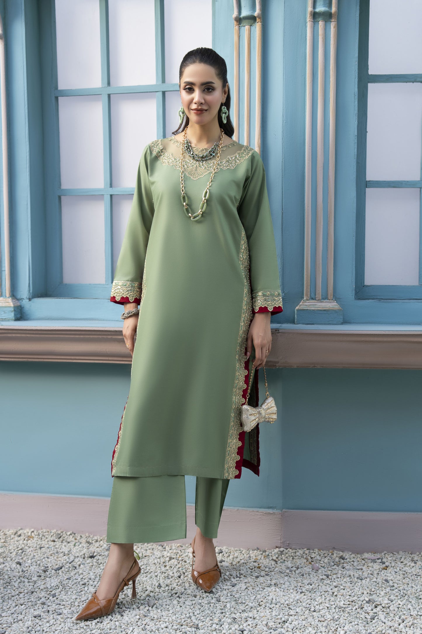 Mint Embroidered Cotton 2pc Women And Girls Suit Baarish by Miski BYM11