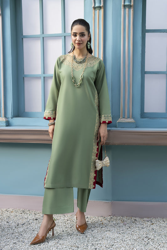 Mint Embroidered Cotton 2pc Women And Girls Suit Baarish by Miski BYM11