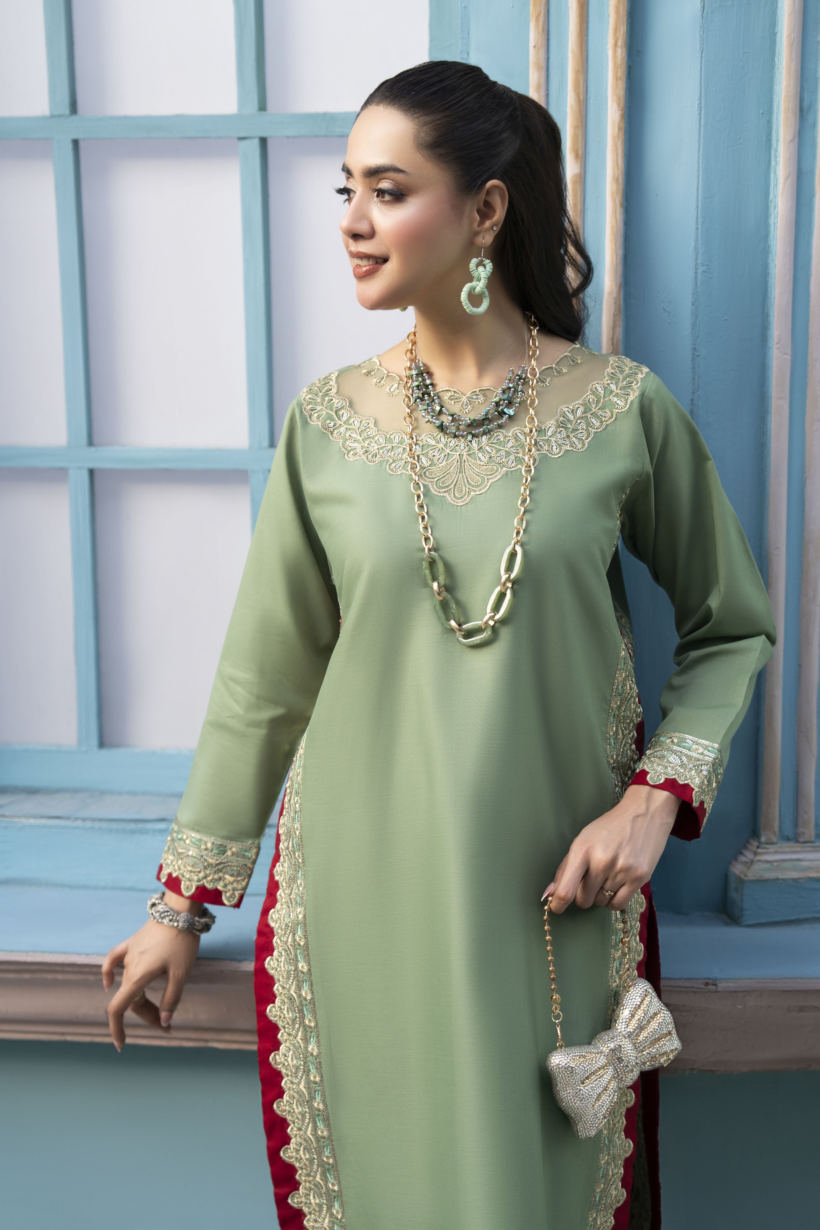 Mint Embroidered Cotton 2pc Women And Girls Suit Baarish by Miski BYM11