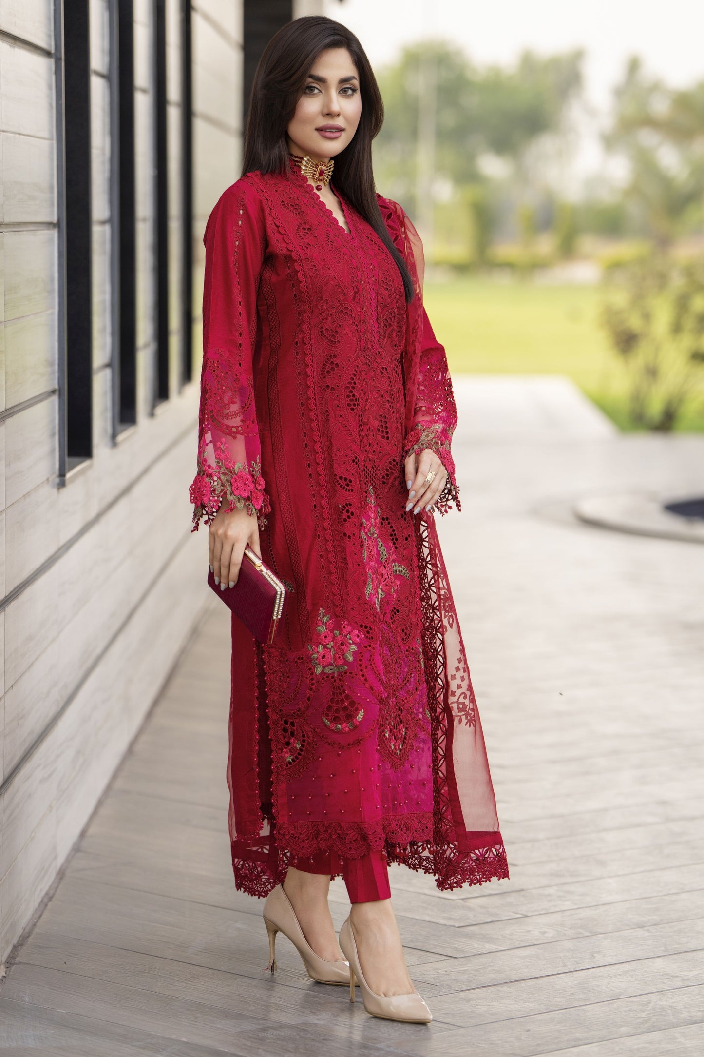 Raabtaa – A Silver Affair | Maroon Cutwork women's Dress SRS04
