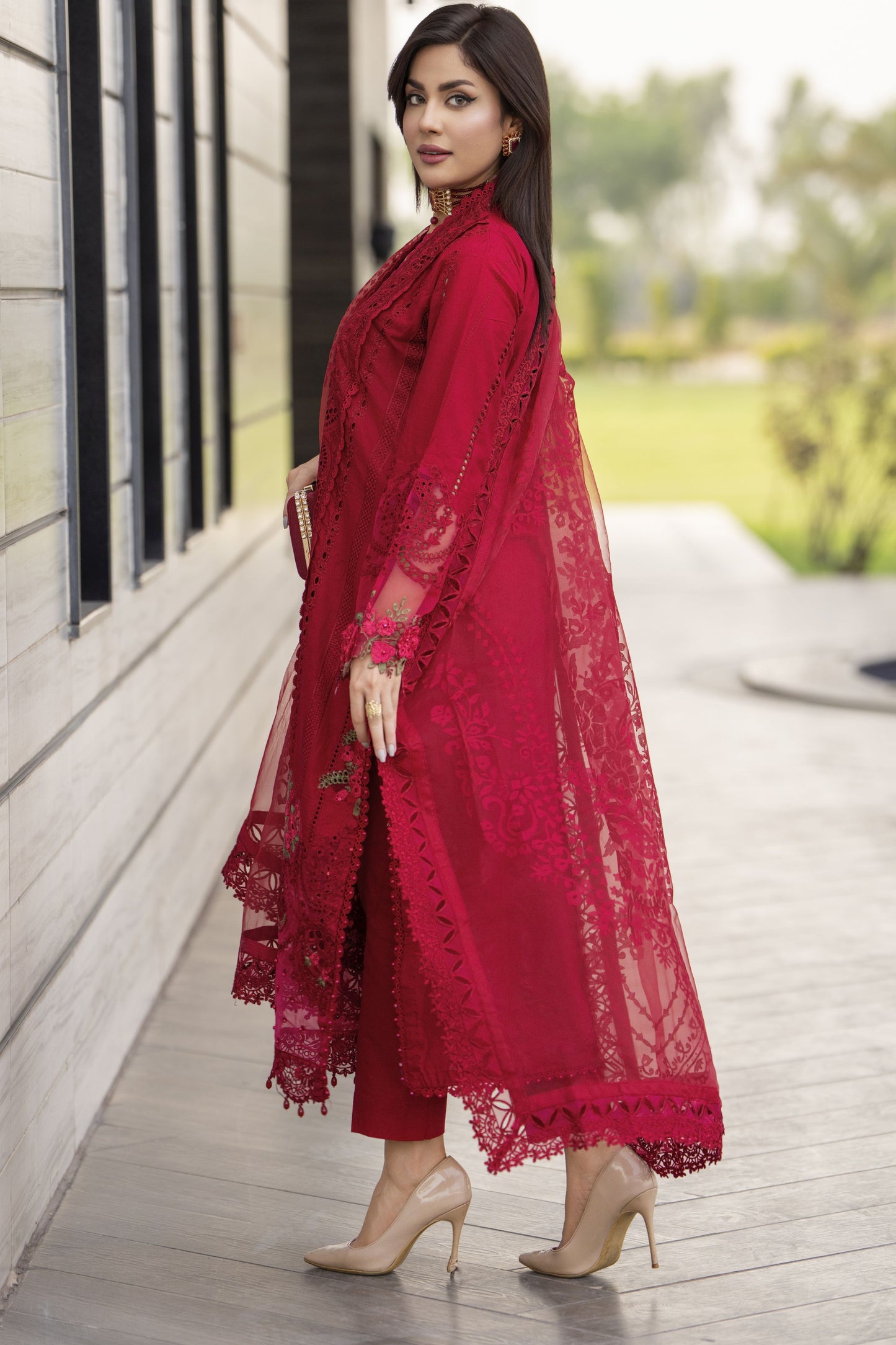 Raabtaa – A Silver Affair | Maroon Cutwork women's Dress SRS04
