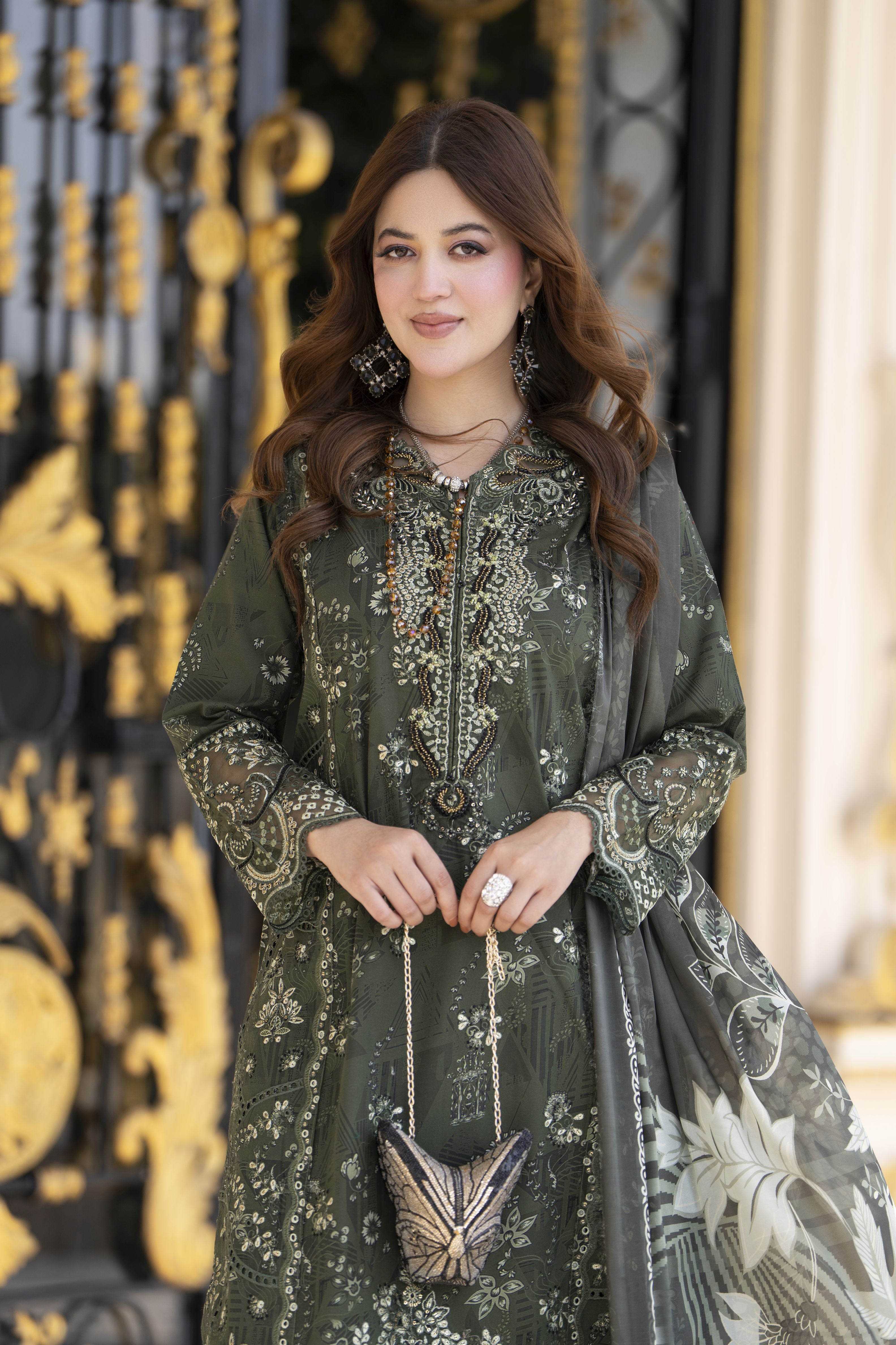 Khushi by Silver Olive 3pc Cotton Long Shirt Ready to Wear Suit KBS6