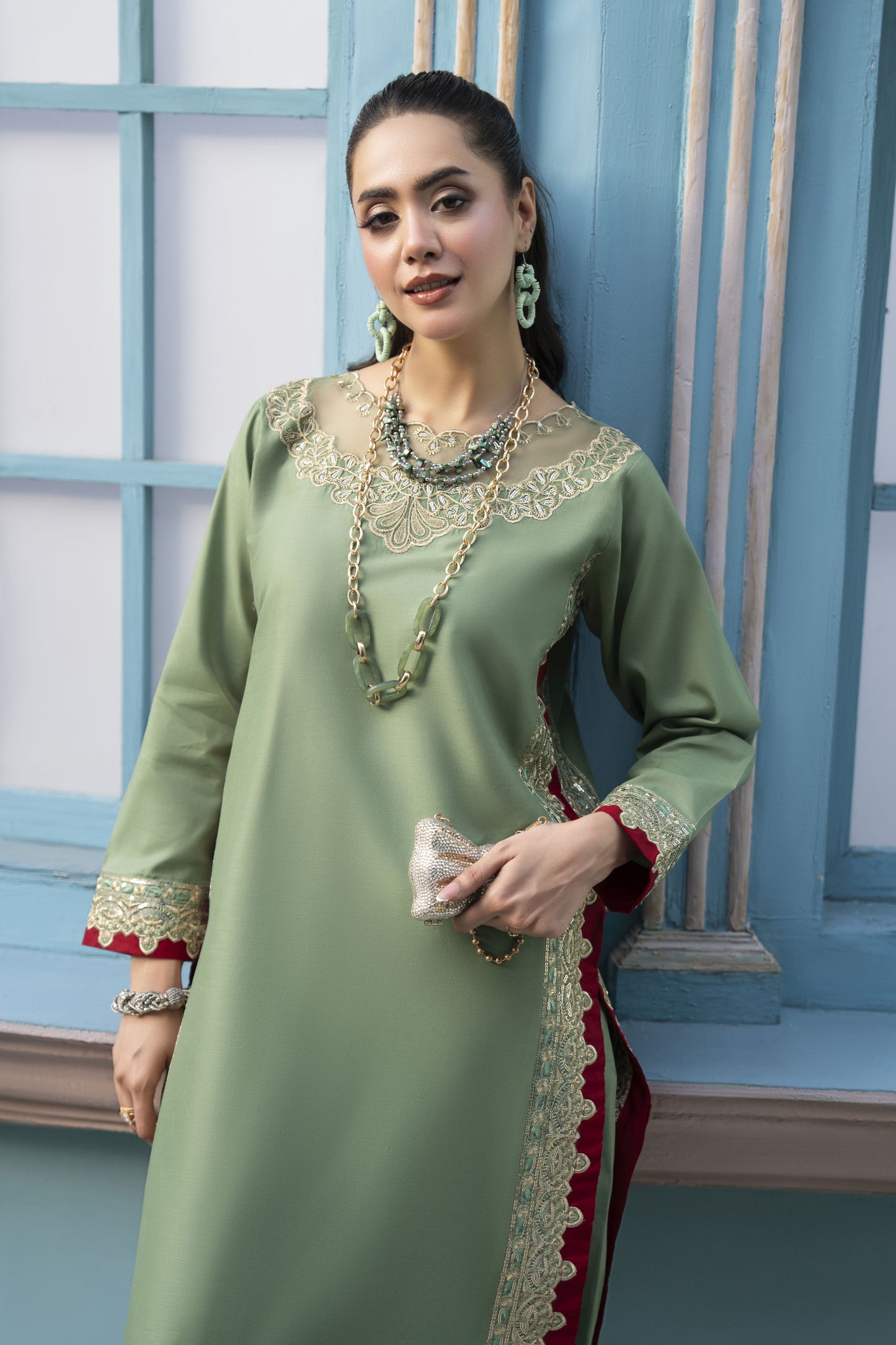 Mint Embroidered Cotton 2pc Women And Girls Suit Baarish by Miski BYM11