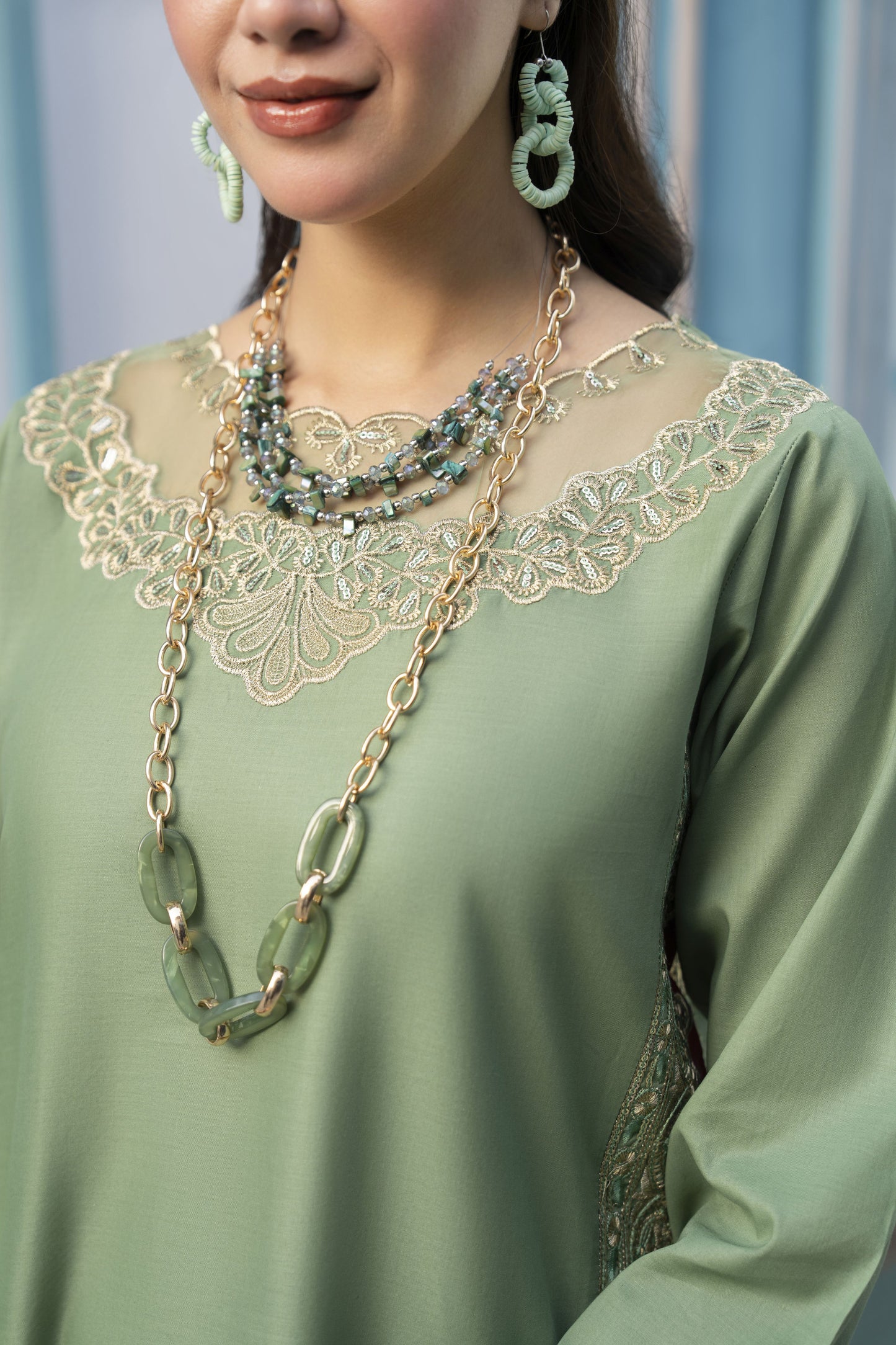 Mint Embroidered Cotton 2pc Women And Girls Suit Baarish by Miski BYM11