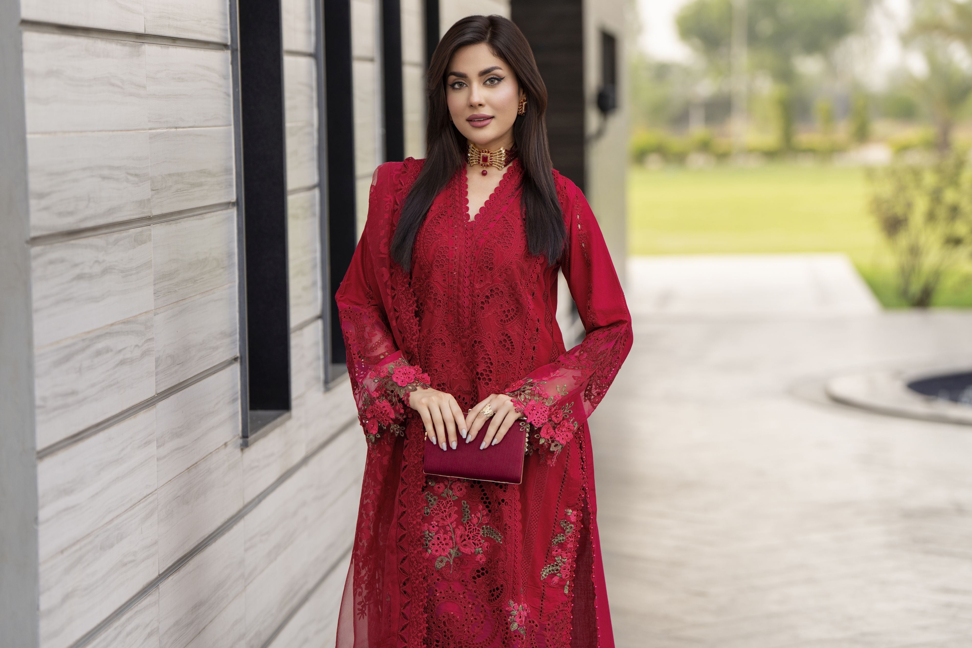 Raabtaa – A Silver Affair | Maroon Cutwork women's Dress SRS04