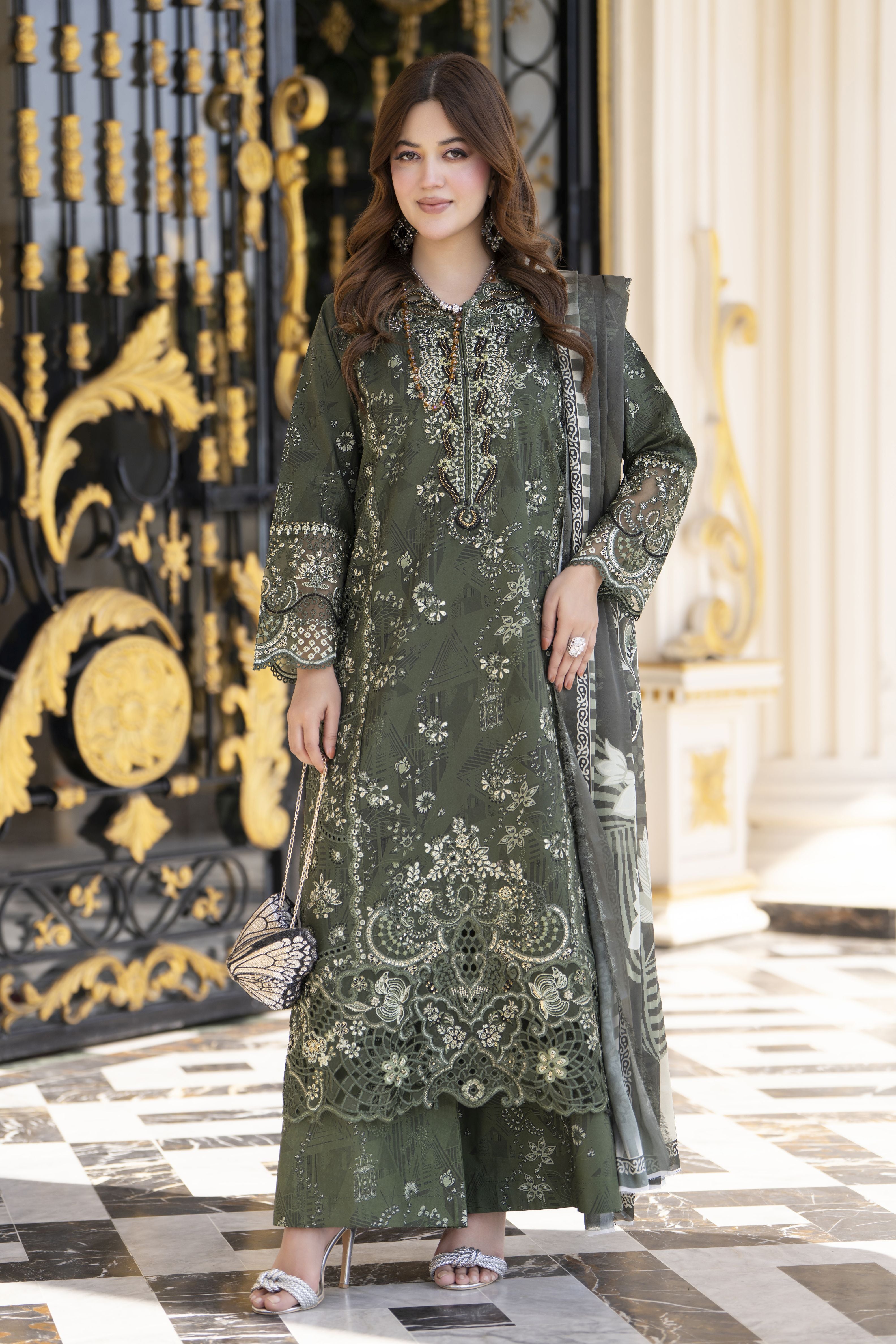 Khushi by Silver Olive 3pc Cotton Long Shirt Ready to Wear Suit KBS6