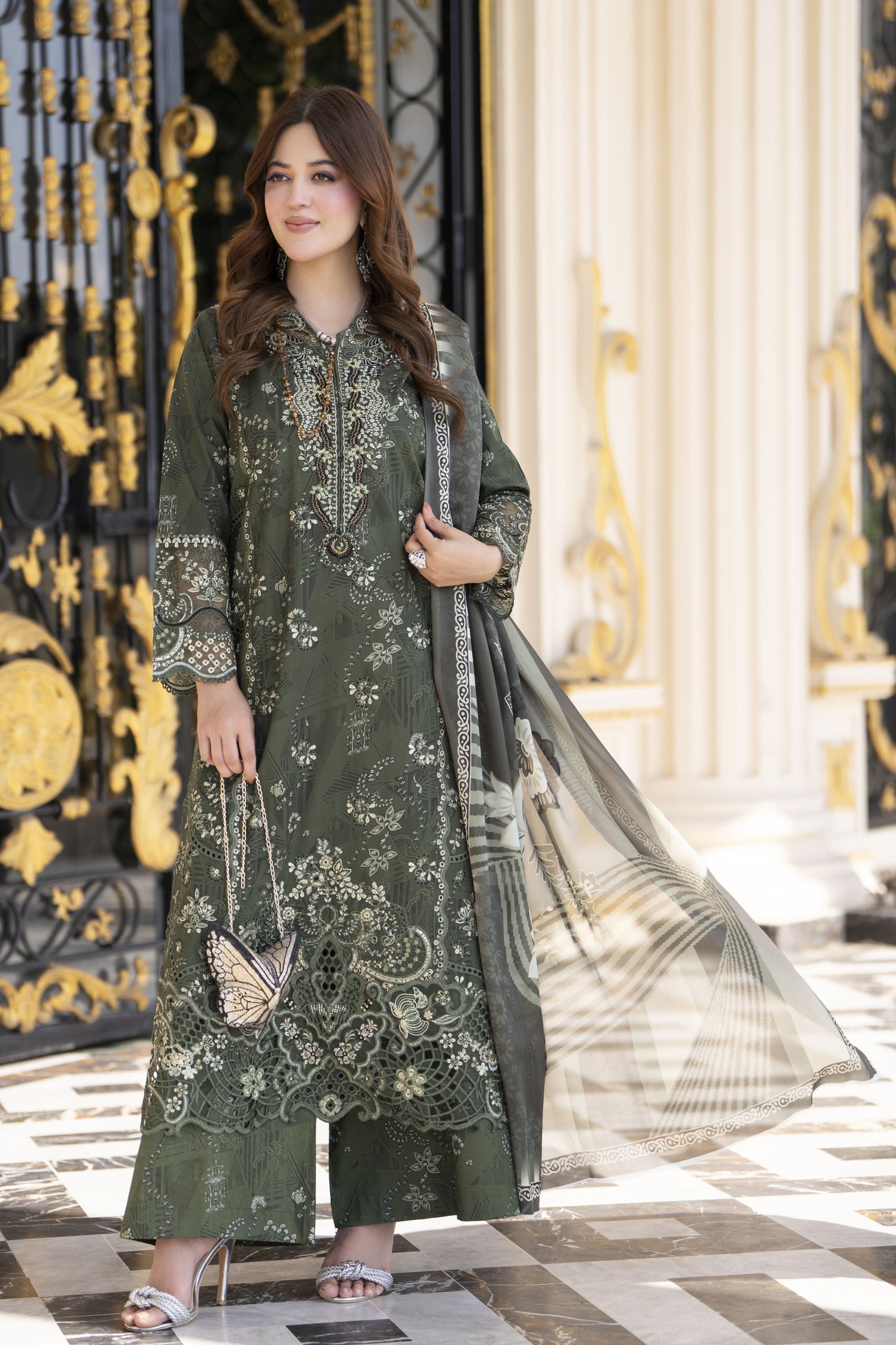 Khushi by Silver Olive 3pc Cotton Long Shirt Ready to Wear Suit KBS6