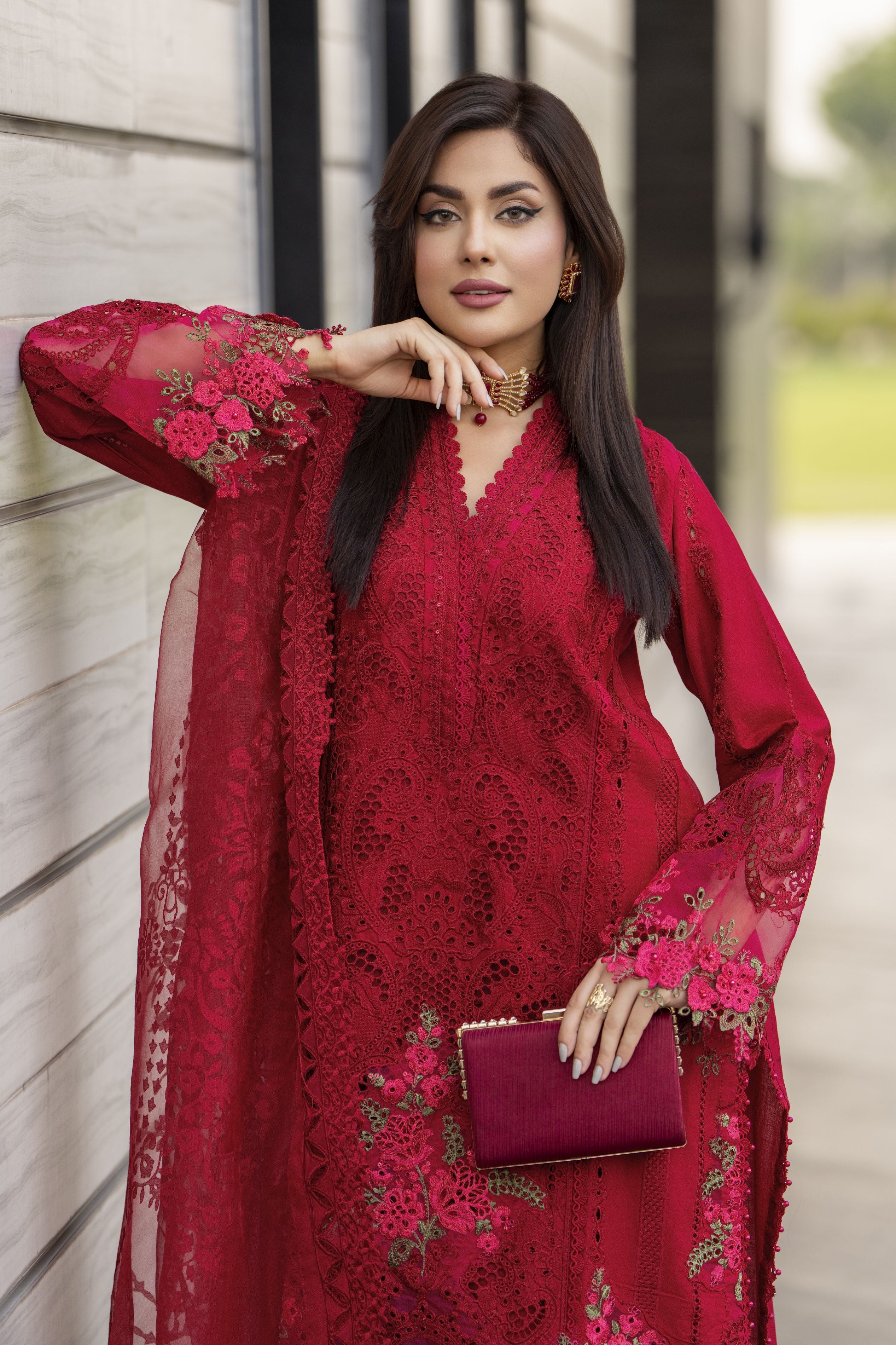 Raabtaa – A Silver Affair | Maroon Cutwork women's Dress SRS04