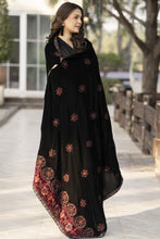 Embroidered Velvet Shawl for Women – Black & Contrast Border VS4