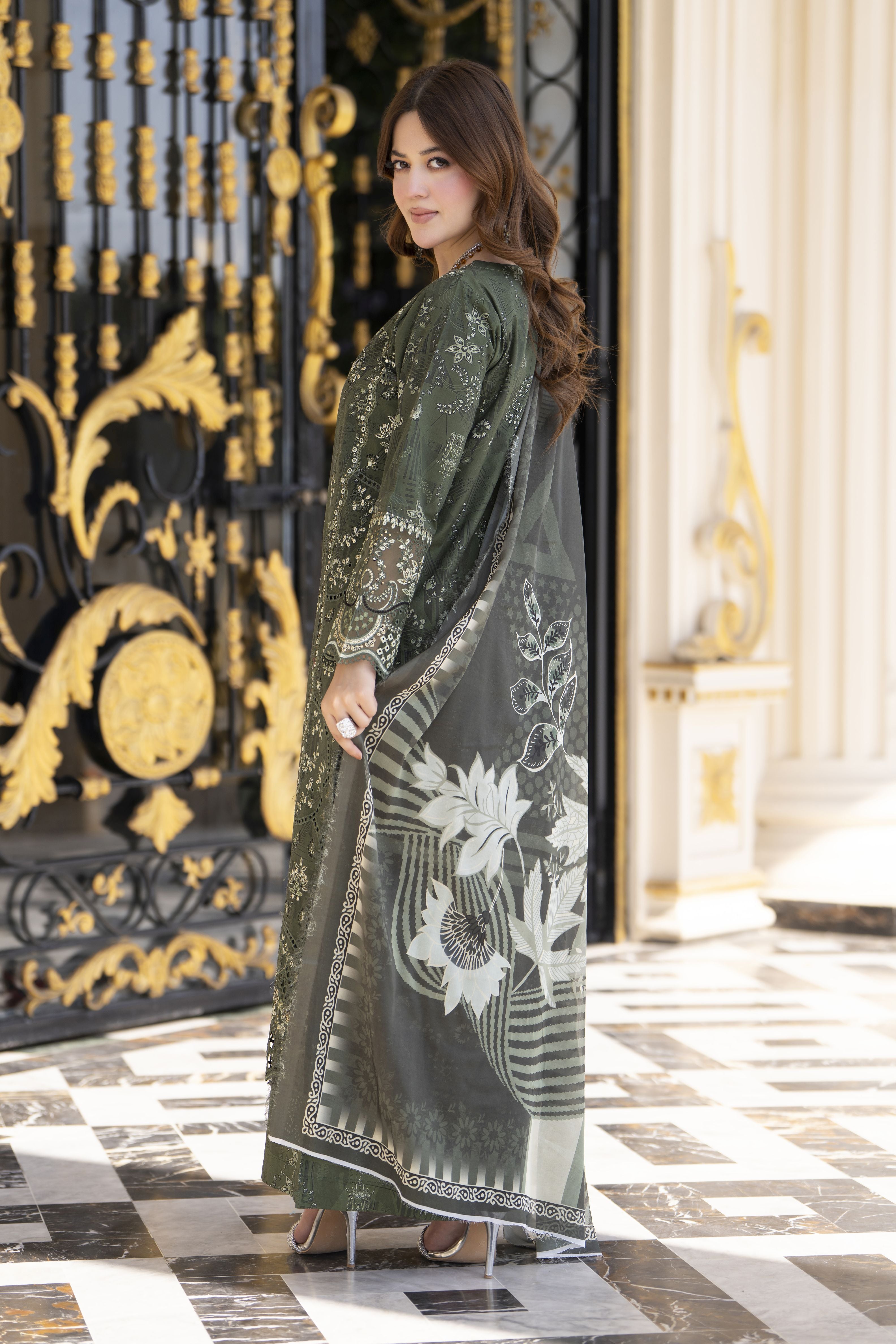 Khushi by Silver Olive 3pc Cotton Long Shirt Ready to Wear Suit KBS6
