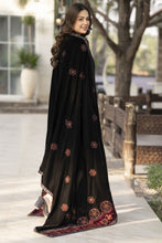 Embroidered Velvet Shawl for Women – Black & Contrast Border VS4
