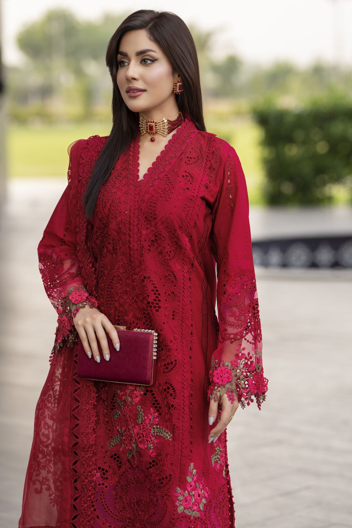 Raabtaa – A Silver Affair | Maroon Cutwork women's Dress SRS04