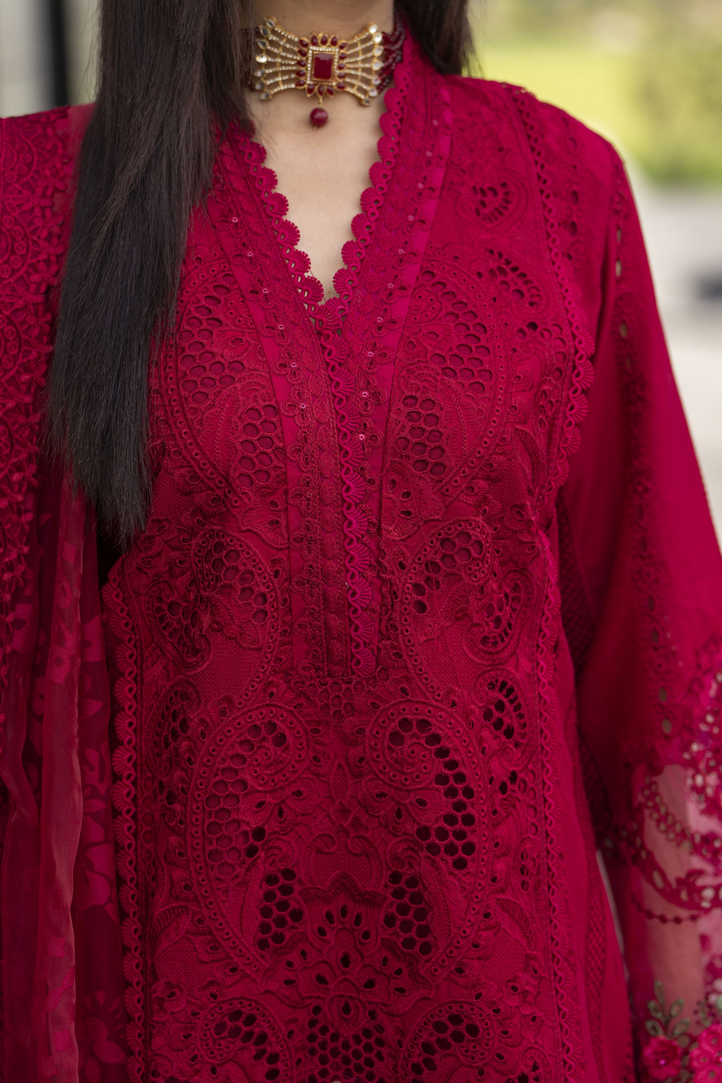 Raabtaa – A Silver Affair | Maroon Cutwork women's Dress SRS04
