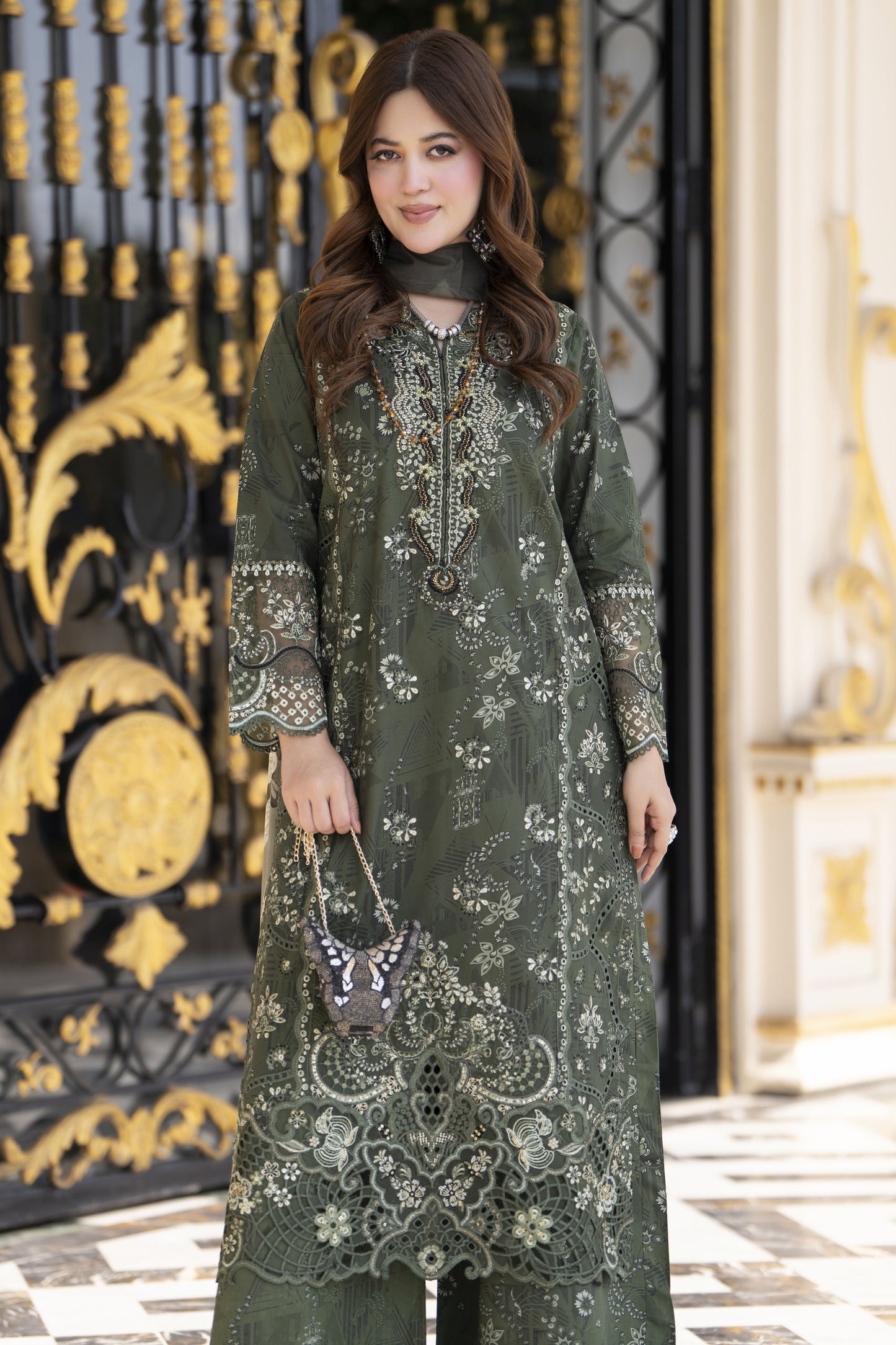 Khushi by Silver Olive 3pc Cotton Long Shirt Ready to Wear Suit KBS6