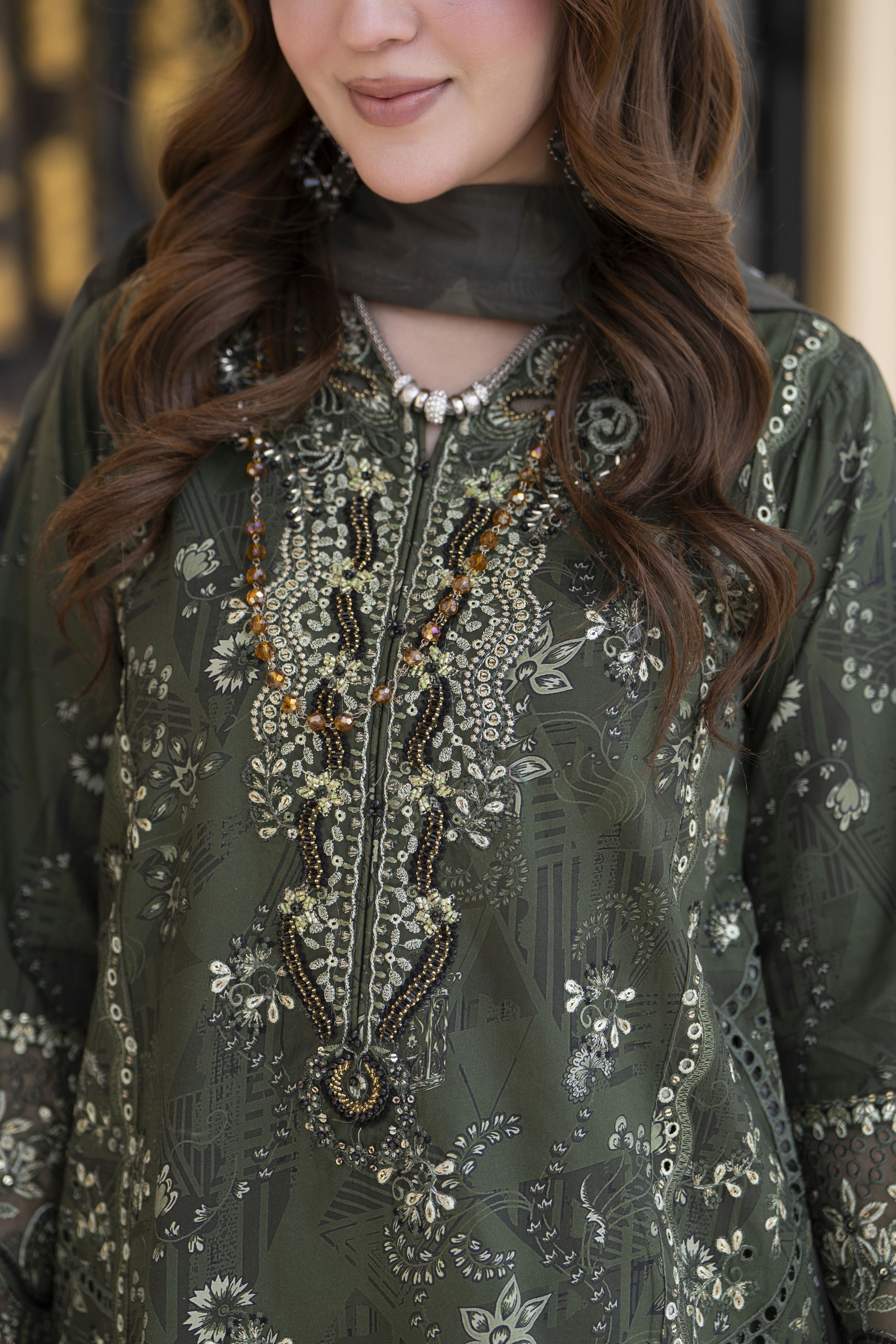 Khushi by Silver Olive 3pc Cotton Long Shirt Ready to Wear Suit KBS6