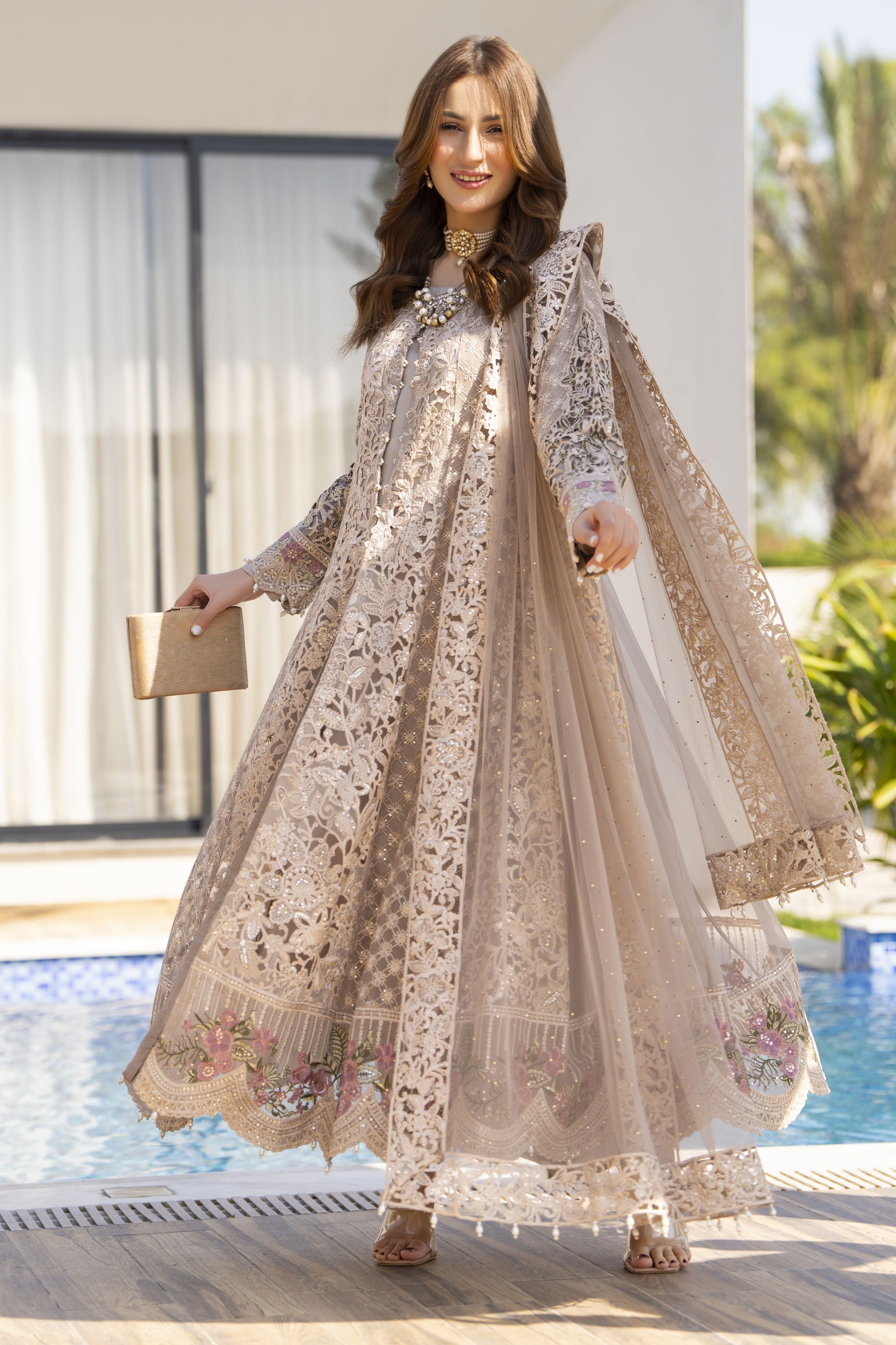 Zaiwaraat by Arwah – Embroidered Organza Gown with Net Dupatta – ZWR09