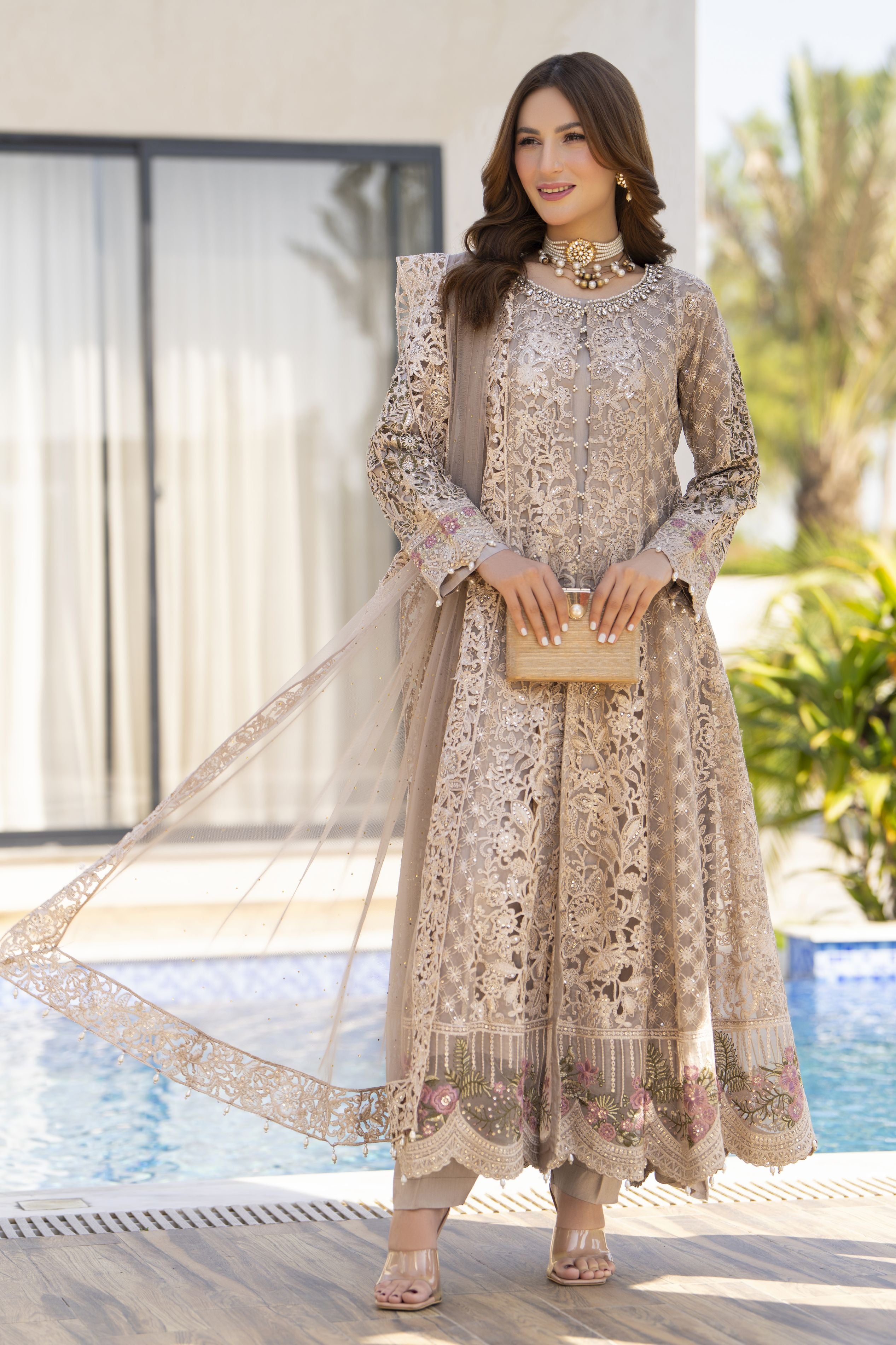 Zaiwaraat by Arwah – Embroidered Organza Gown with Net Dupatta – ZWR09