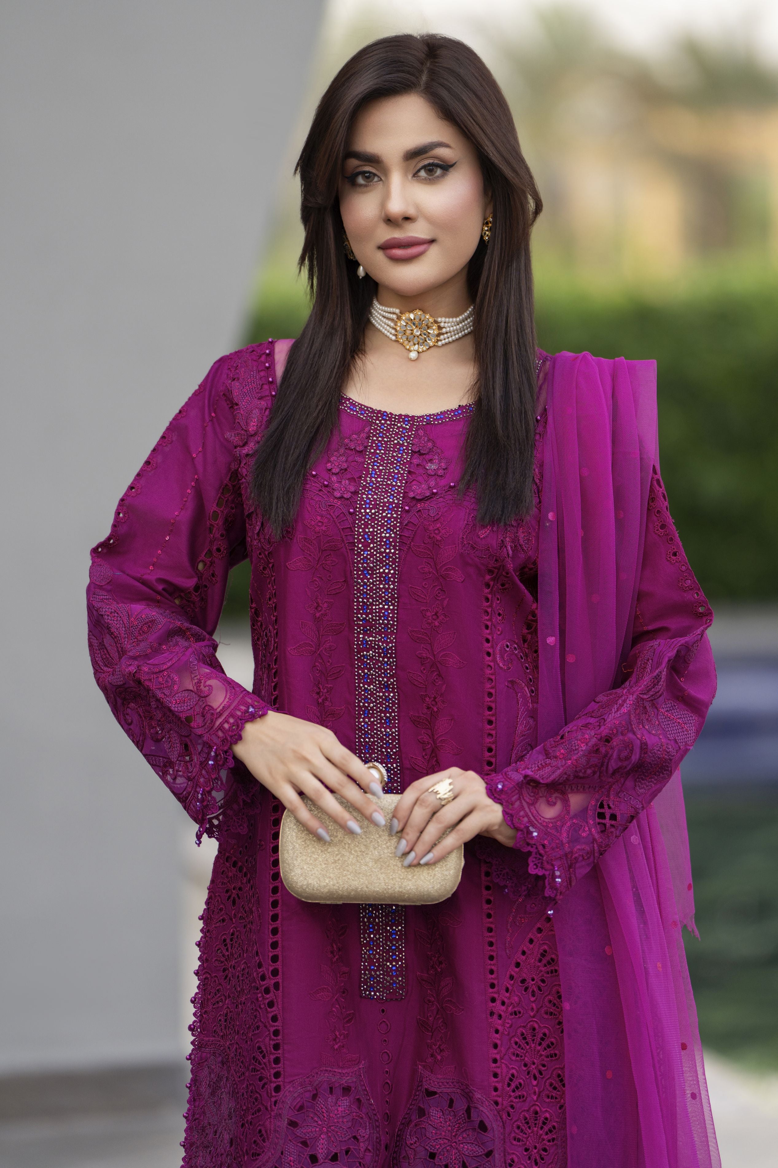 Raabtaa – A Silver Affair | Deep Magenta Designer Womens Eveningwear SRS07