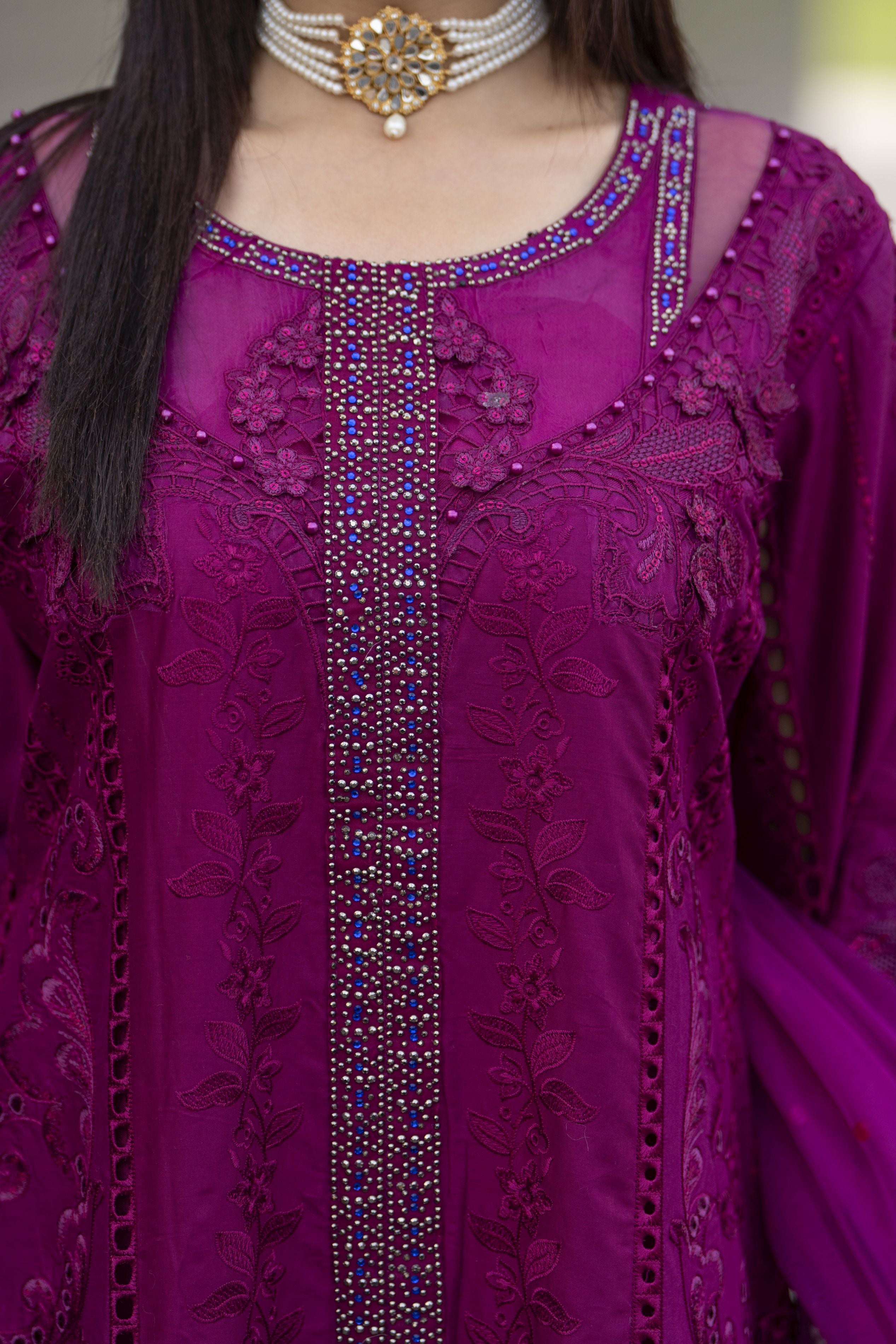 Raabtaa – A Silver Affair | Deep Magenta Designer Womens Eveningwear SRS07