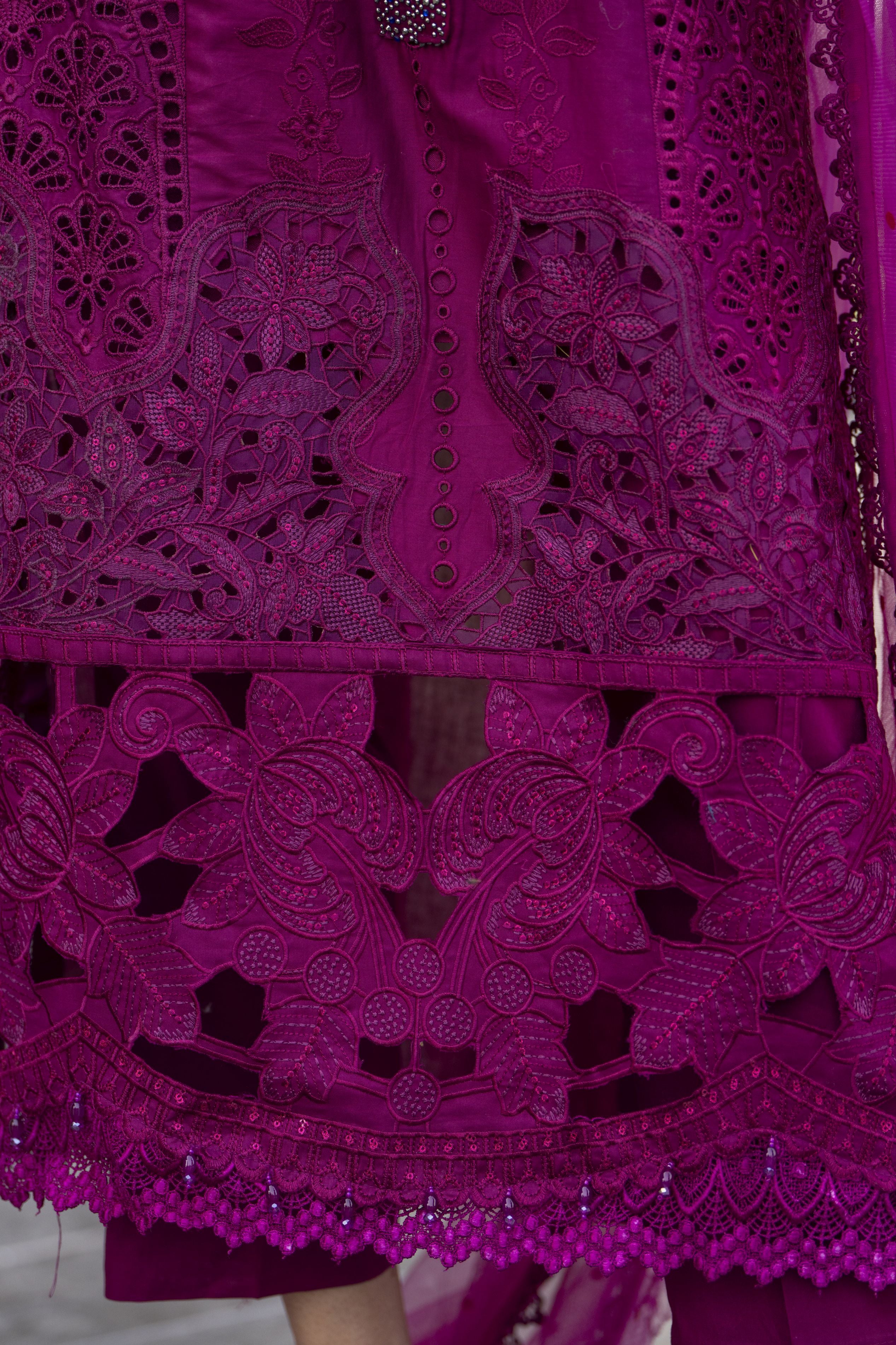 Raabtaa – A Silver Affair | Deep Magenta Designer Womens Eveningwear SRS07