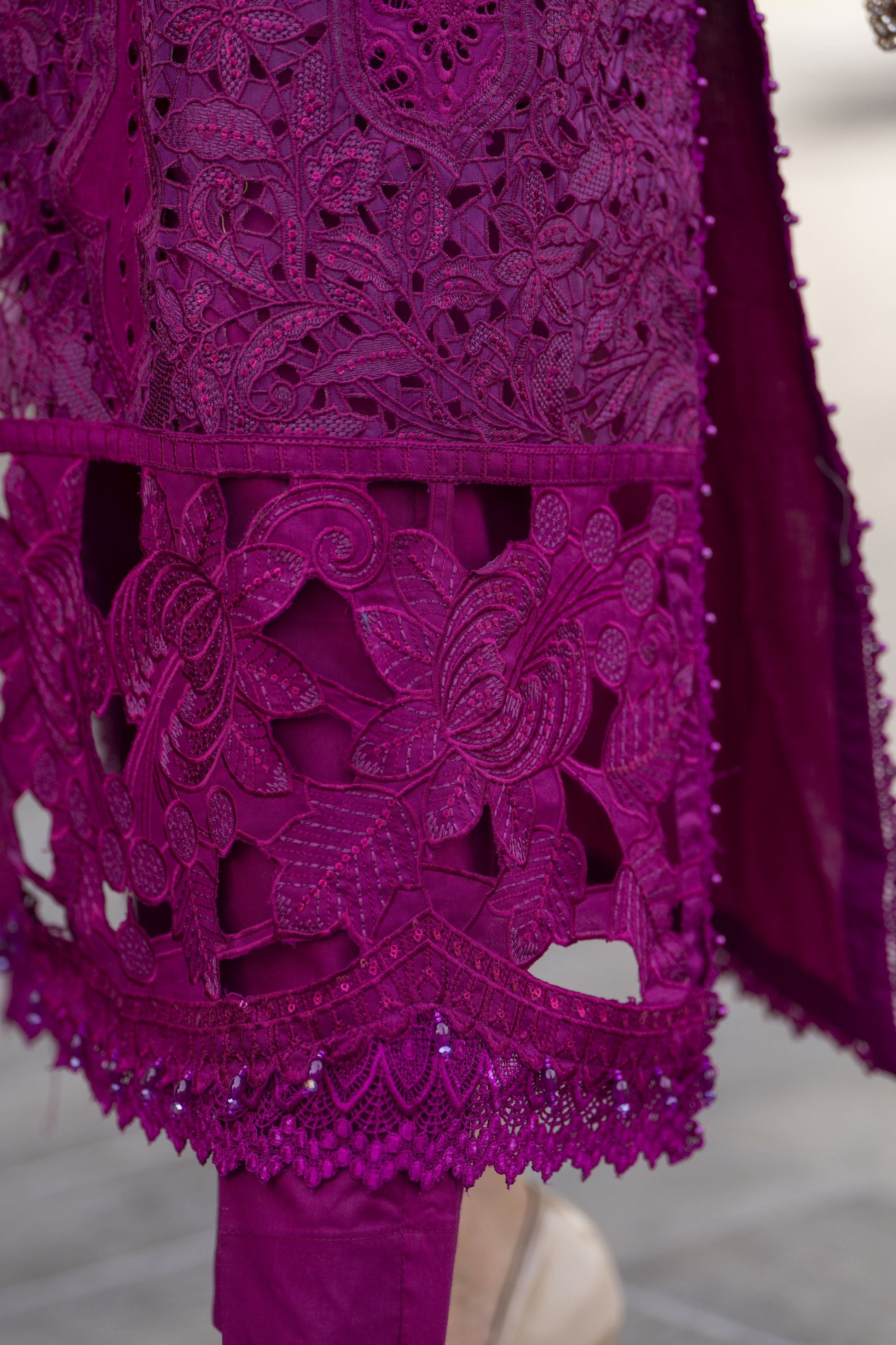 Raabtaa – A Silver Affair | Deep Magenta Designer Womens Eveningwear SRS07