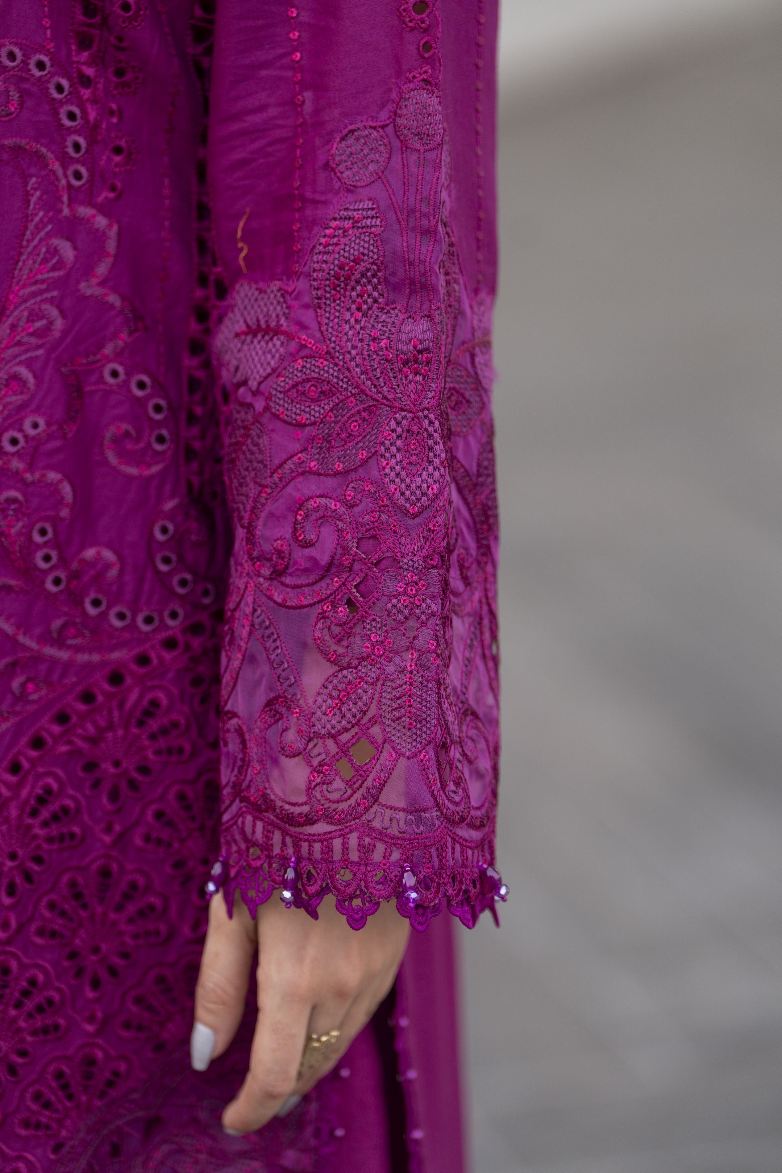 Raabtaa – A Silver Affair | Deep Magenta Designer Womens Eveningwear SRS07