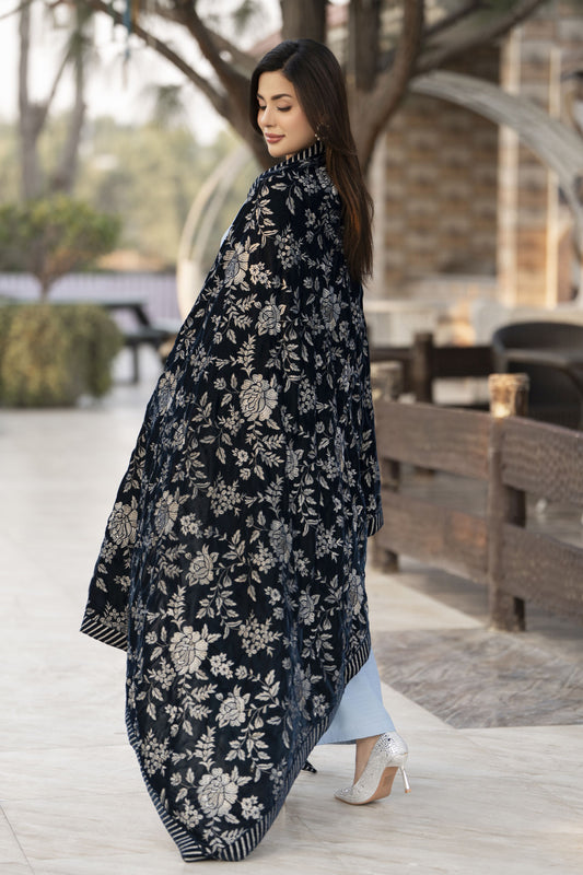 Luxury Embroidered Velvet Shawl for Women – Deep Zinc VS7