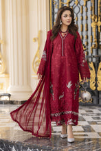 Arwah Aureen AA8 3pc Maroon Embroidered Cotton Long Suit with Chiffon Dupatta
