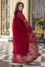 Arwah Aureen AA8 3pc Maroon Embroidered Cotton Long Suit with Chiffon Dupatta