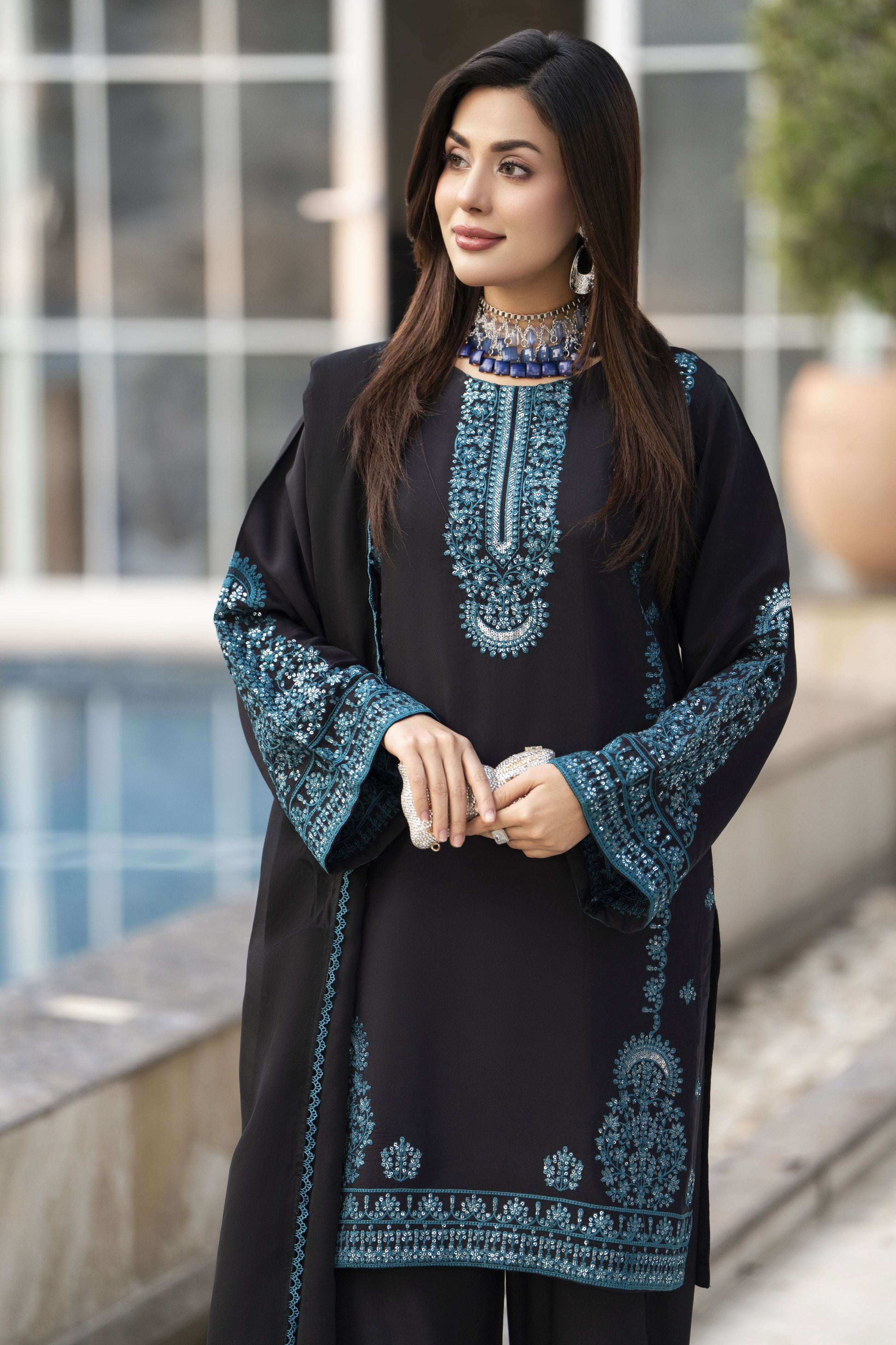 Glow by Hemline – 3PC Raw Silk Embroidered Ready to Wear Suit Glow7