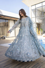 Zaiwaraat by Arwah – Blue Embroidered Organza Frock with Zarri Lehenga – ZWR13