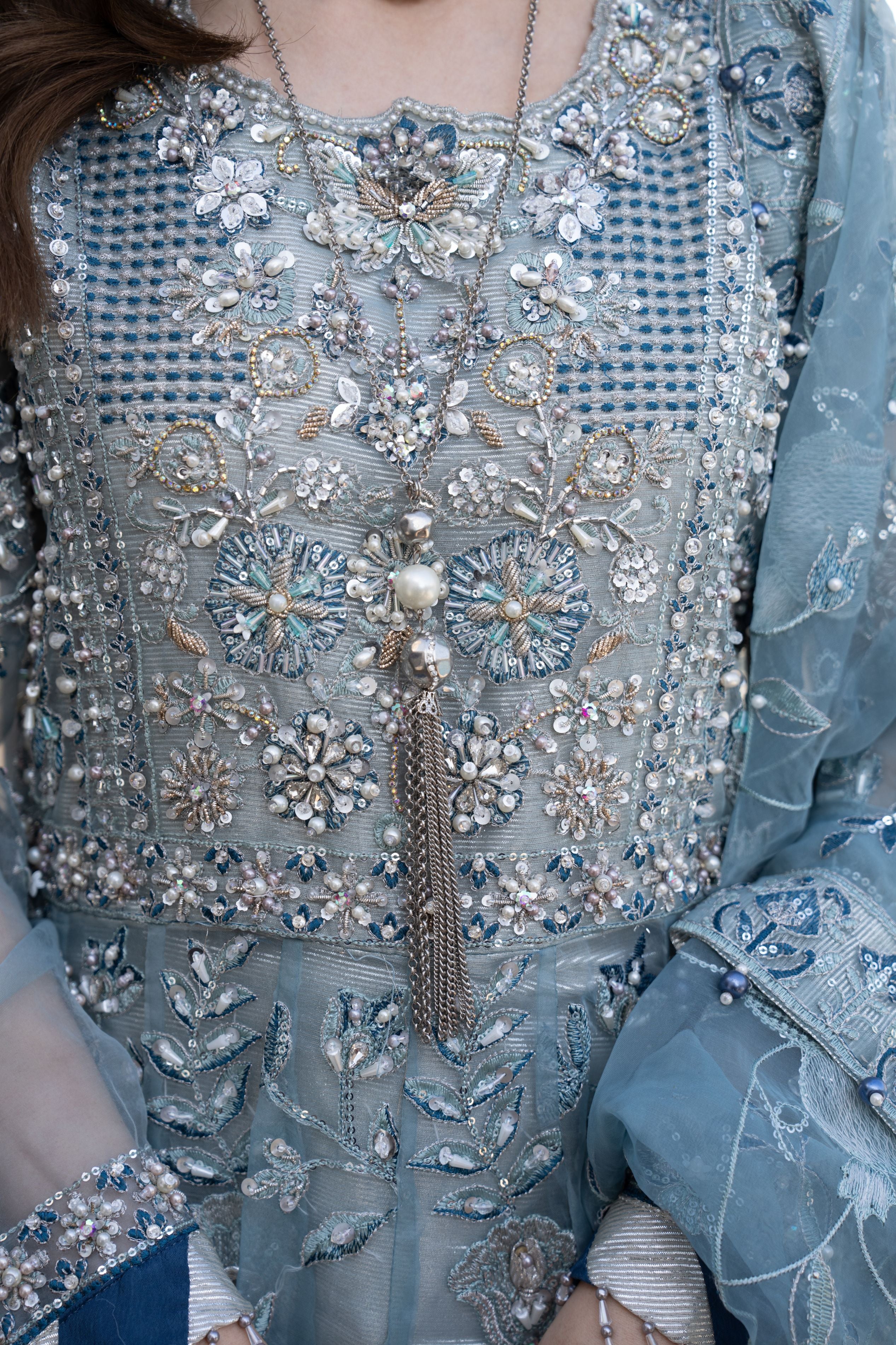Zaiwaraat by Arwah – Blue Embroidered Organza Frock with Zarri Lehenga – ZWR13