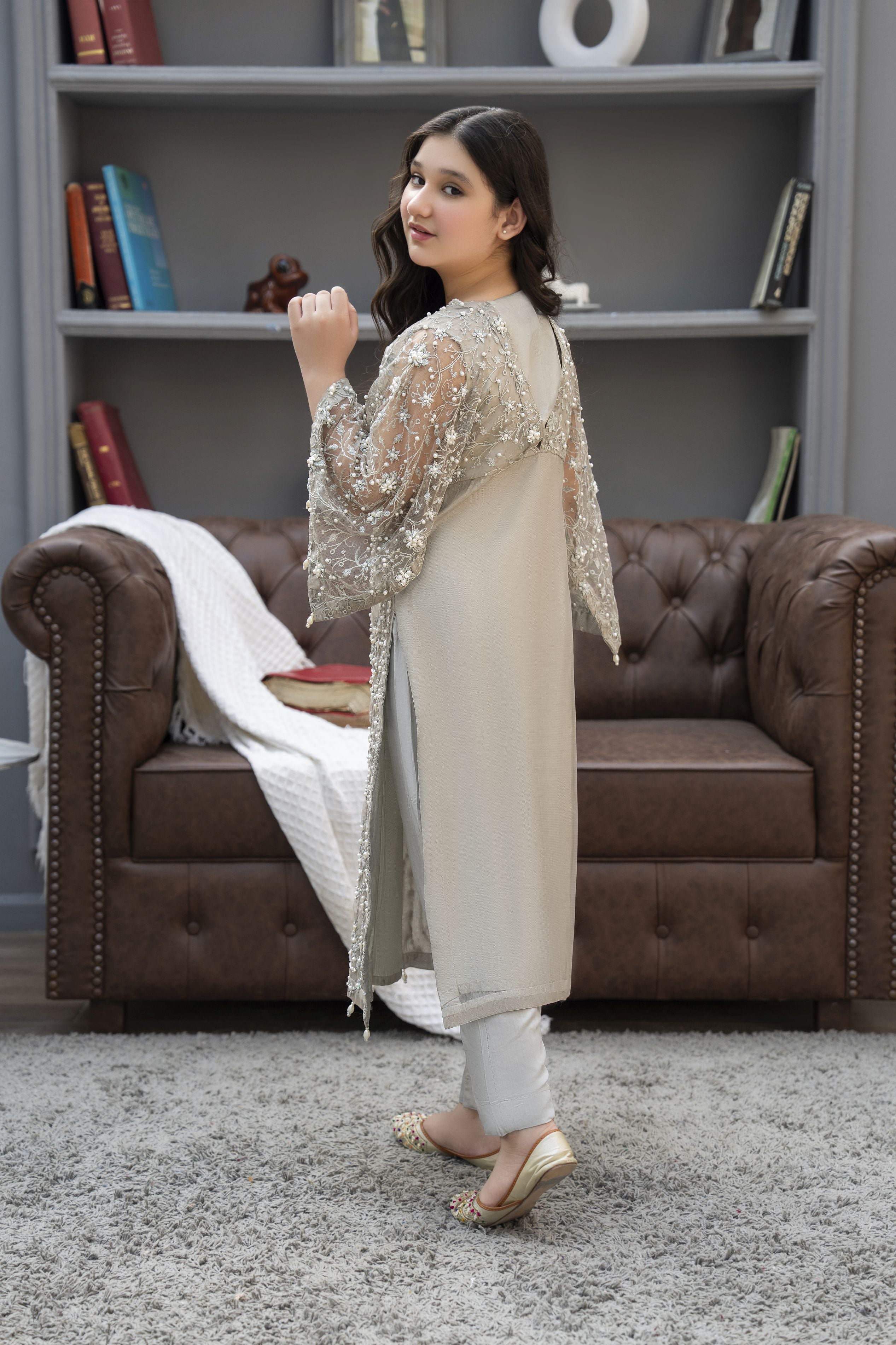 Starstruck by Ain – Silver Net Embroidered 2pc Dress with Shimmer Inner SBA7