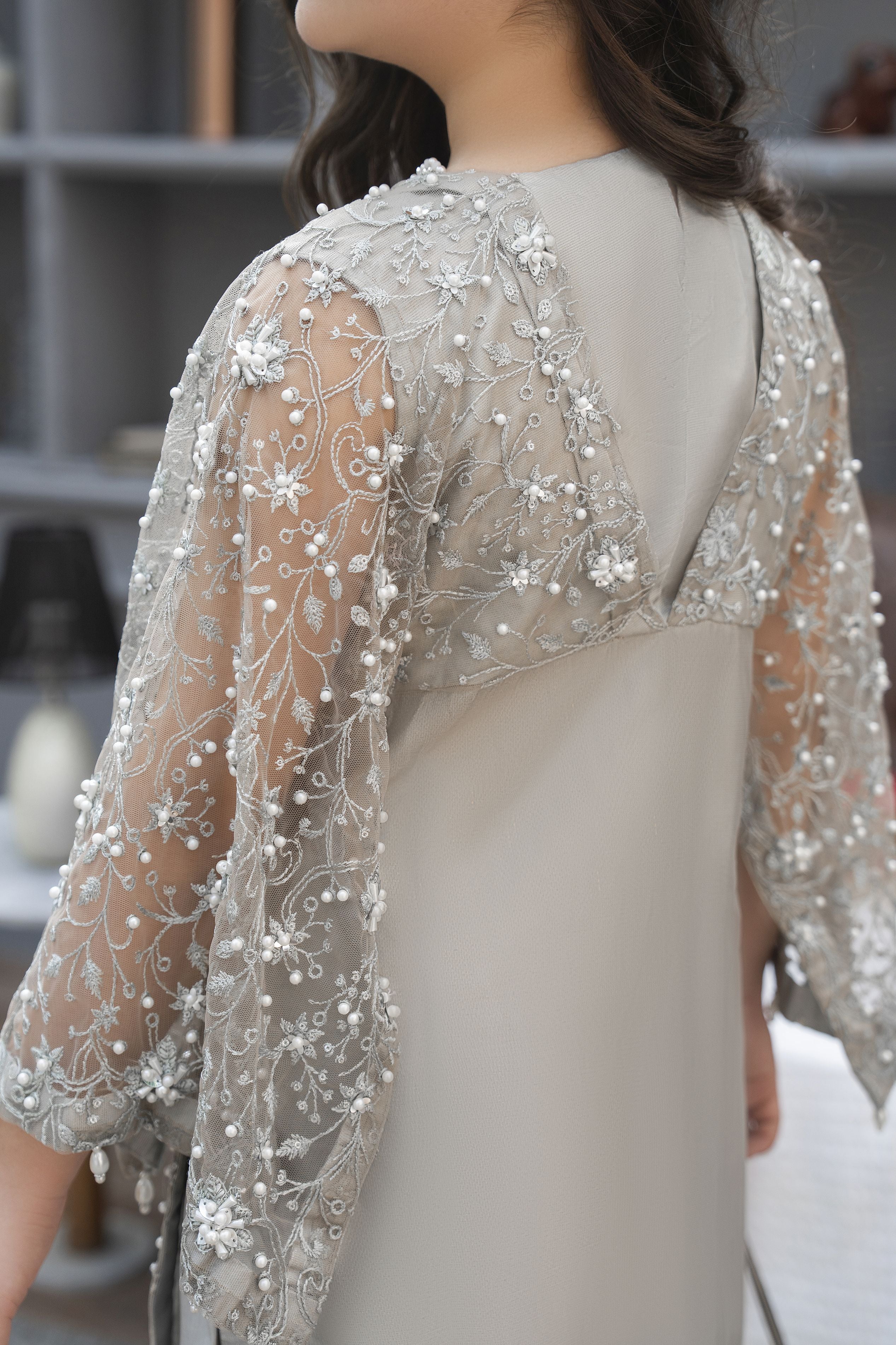 Starstruck by Ain – Silver Net Embroidered 2pc Dress with Shimmer Inner SBA7