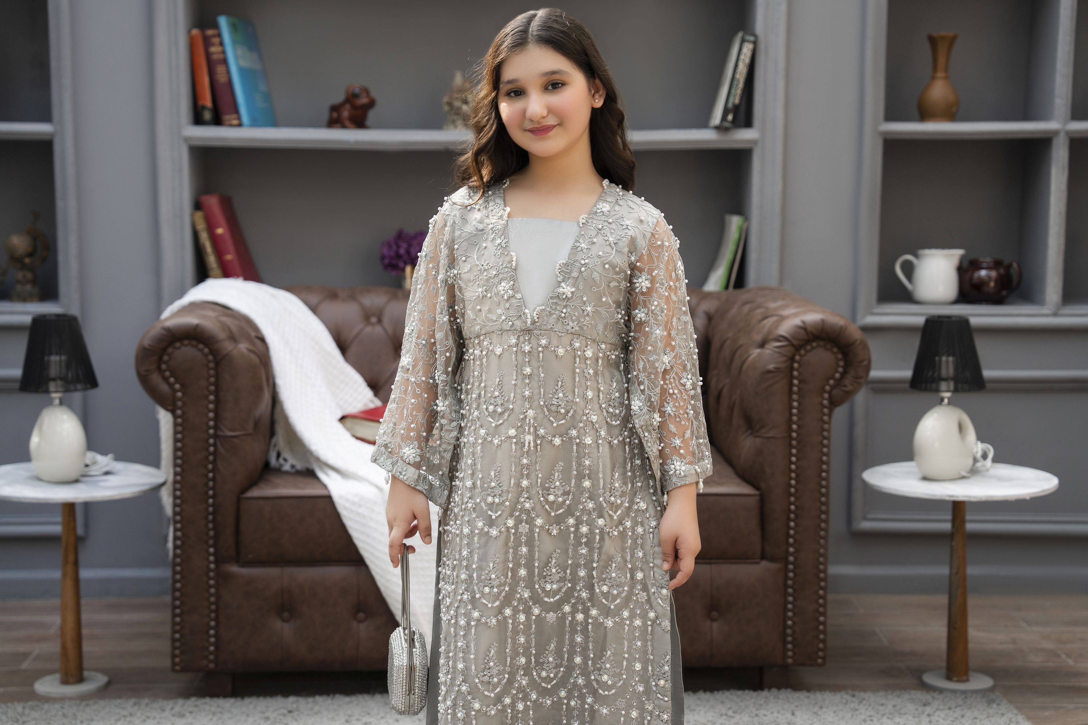 Starstruck by Ain – Silver Net Embroidered 2pc Dress with Shimmer Inner SBA7
