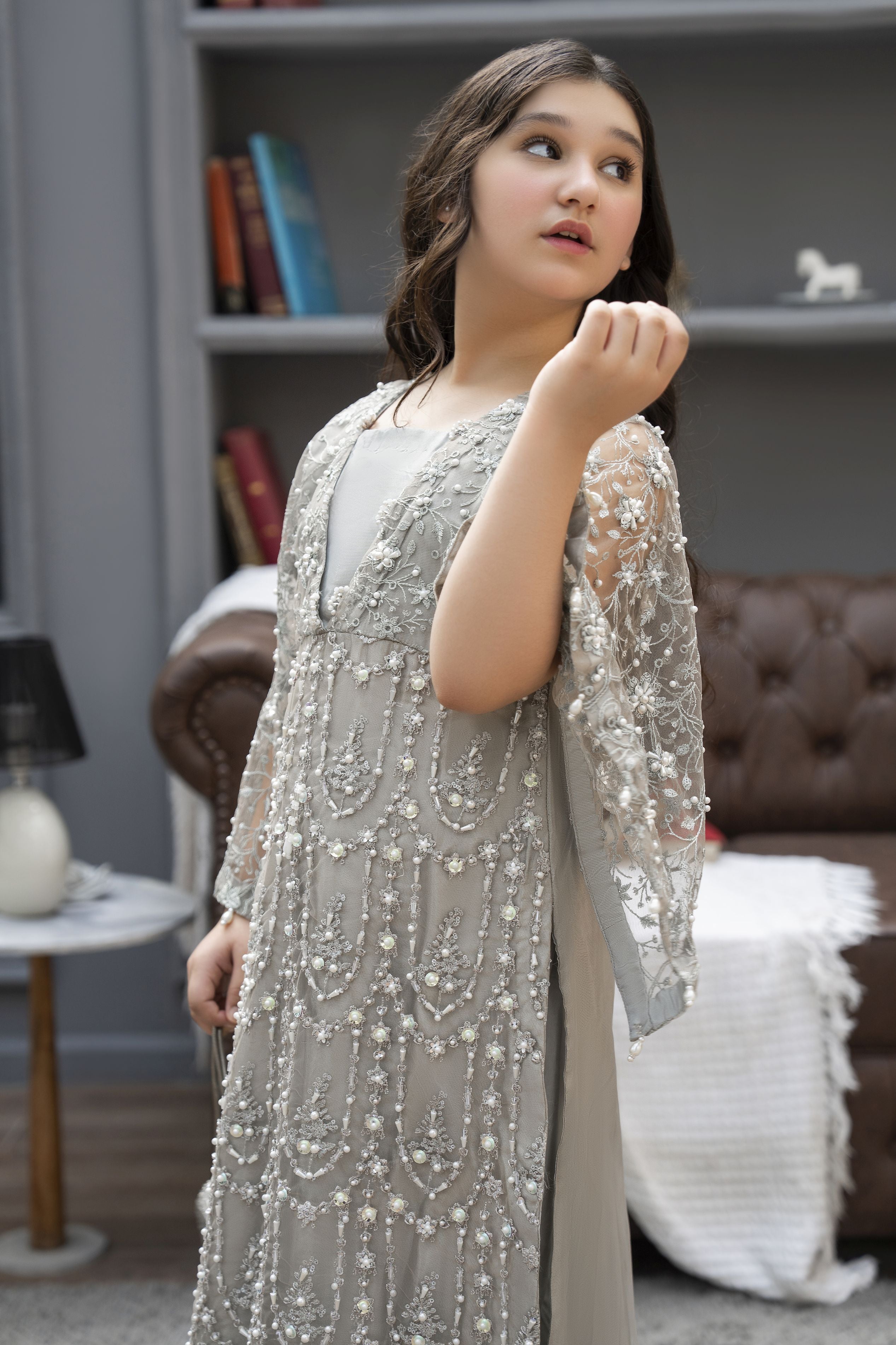 Starstruck by Ain – Silver Net Embroidered 2pc Dress with Shimmer Inner SBA7