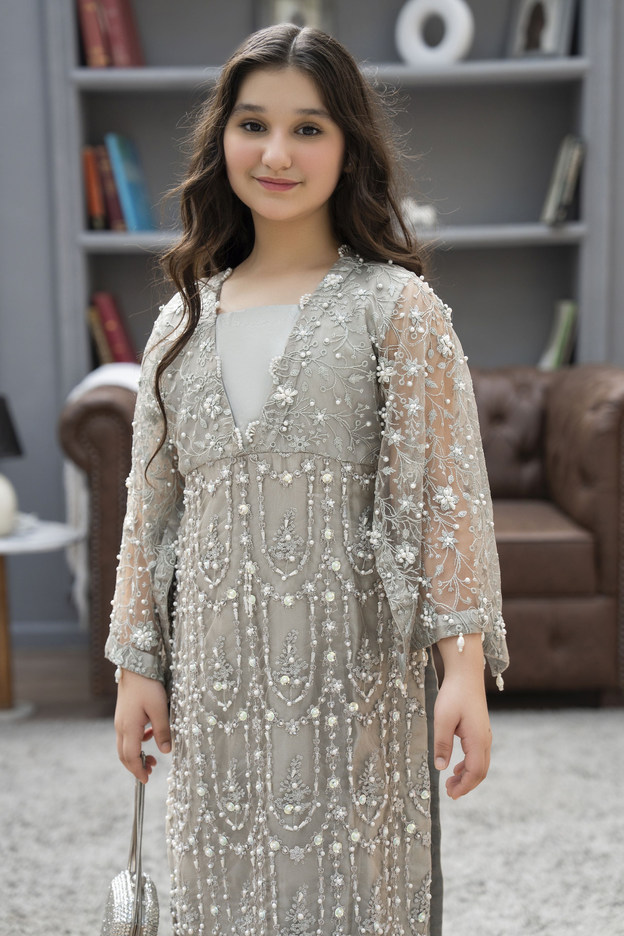 Starstruck by Ain – Silver Net Embroidered 2pc Dress with Shimmer Inner SBA7