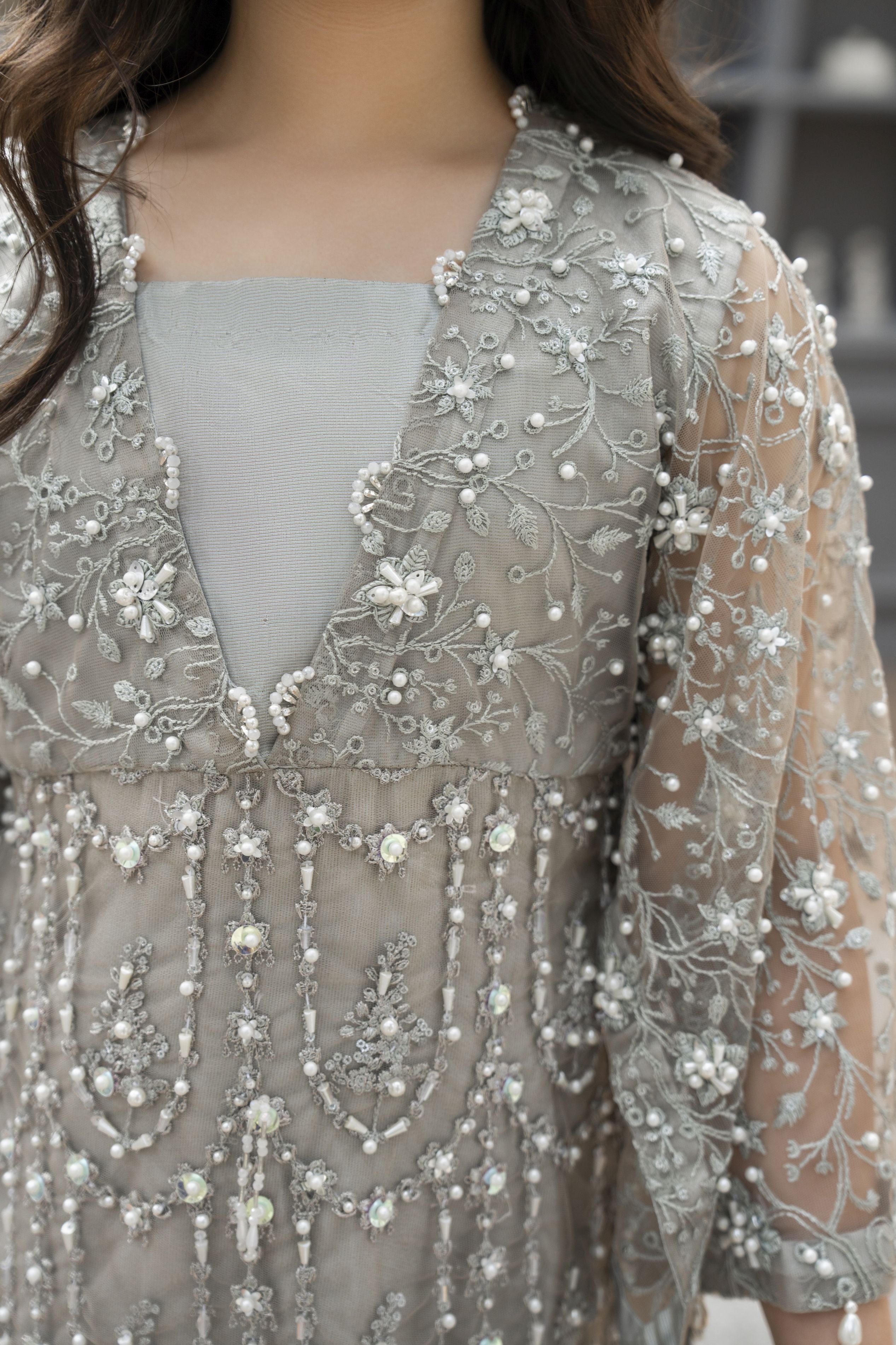 Starstruck by Ain – Silver Net Embroidered 2pc Dress with Shimmer Inner SBA7