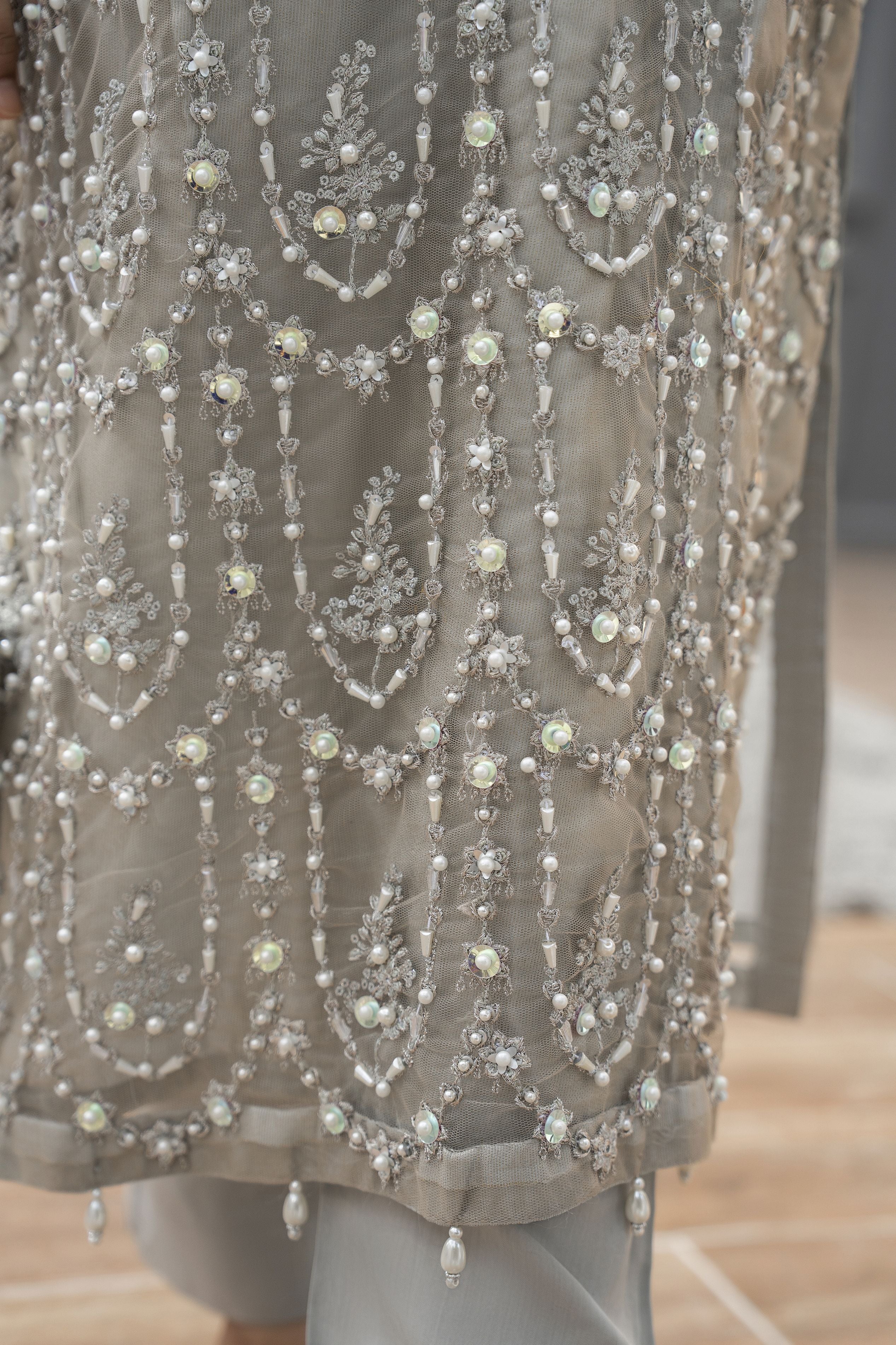 Starstruck by Ain – Silver Net Embroidered 2pc Dress with Shimmer Inner SBA7