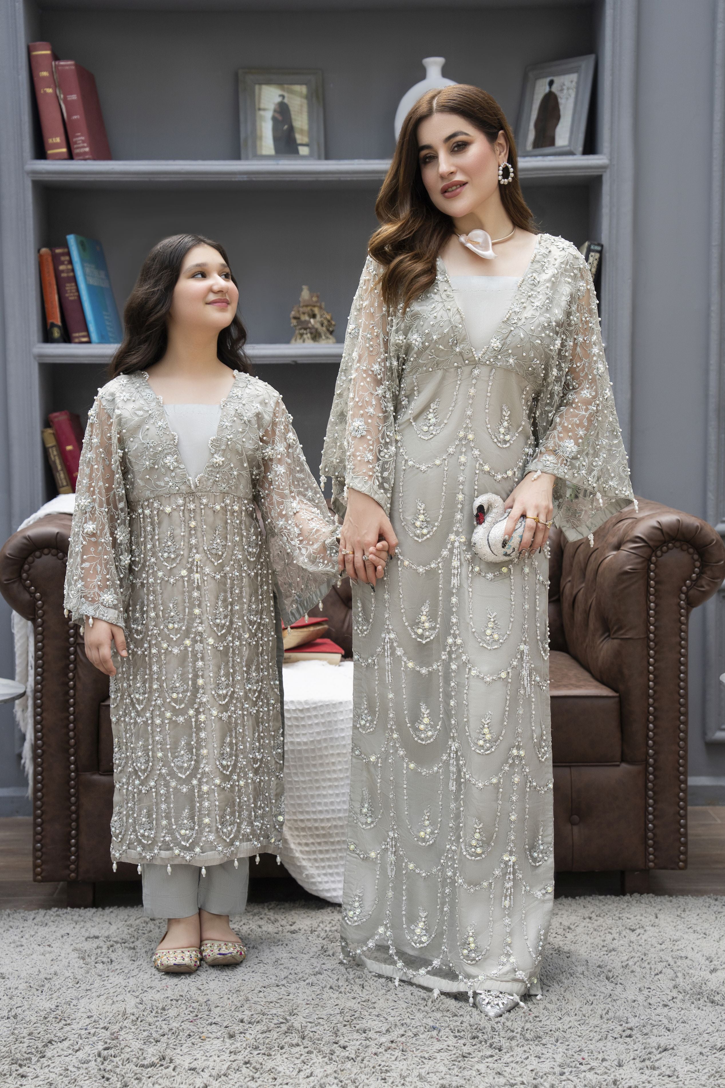 Starstruck by Ain – Silver Net Embroidered 2pc Dress with Shimmer Inner SBA7