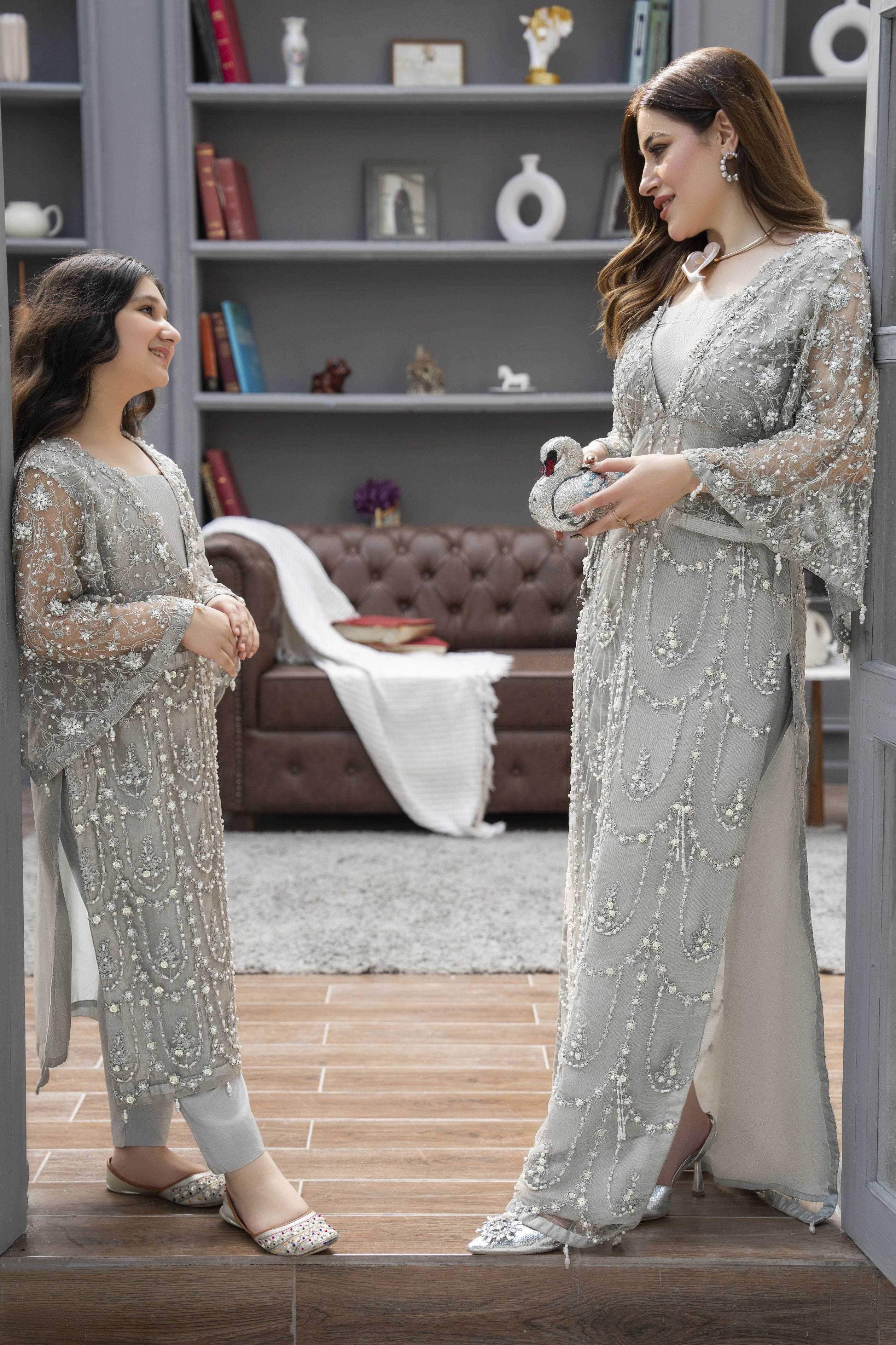 Starstruck by Ain – Silver Net Embroidered 2pc Dress with Shimmer Inner SBA7
