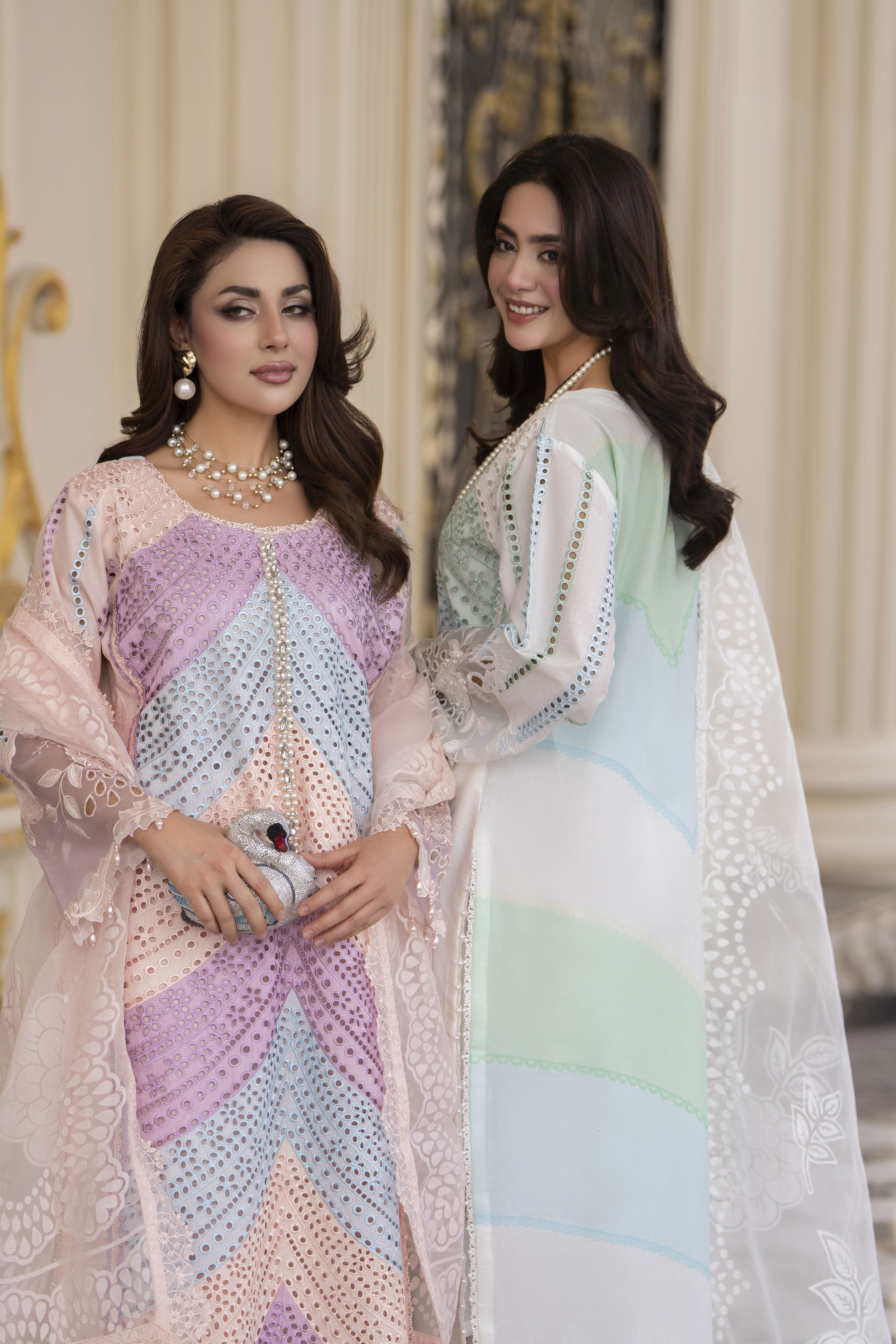 Arwah Aureen AA3 3pc Pink Boring Embroidered Cotton Suit with Organza Dupatta
