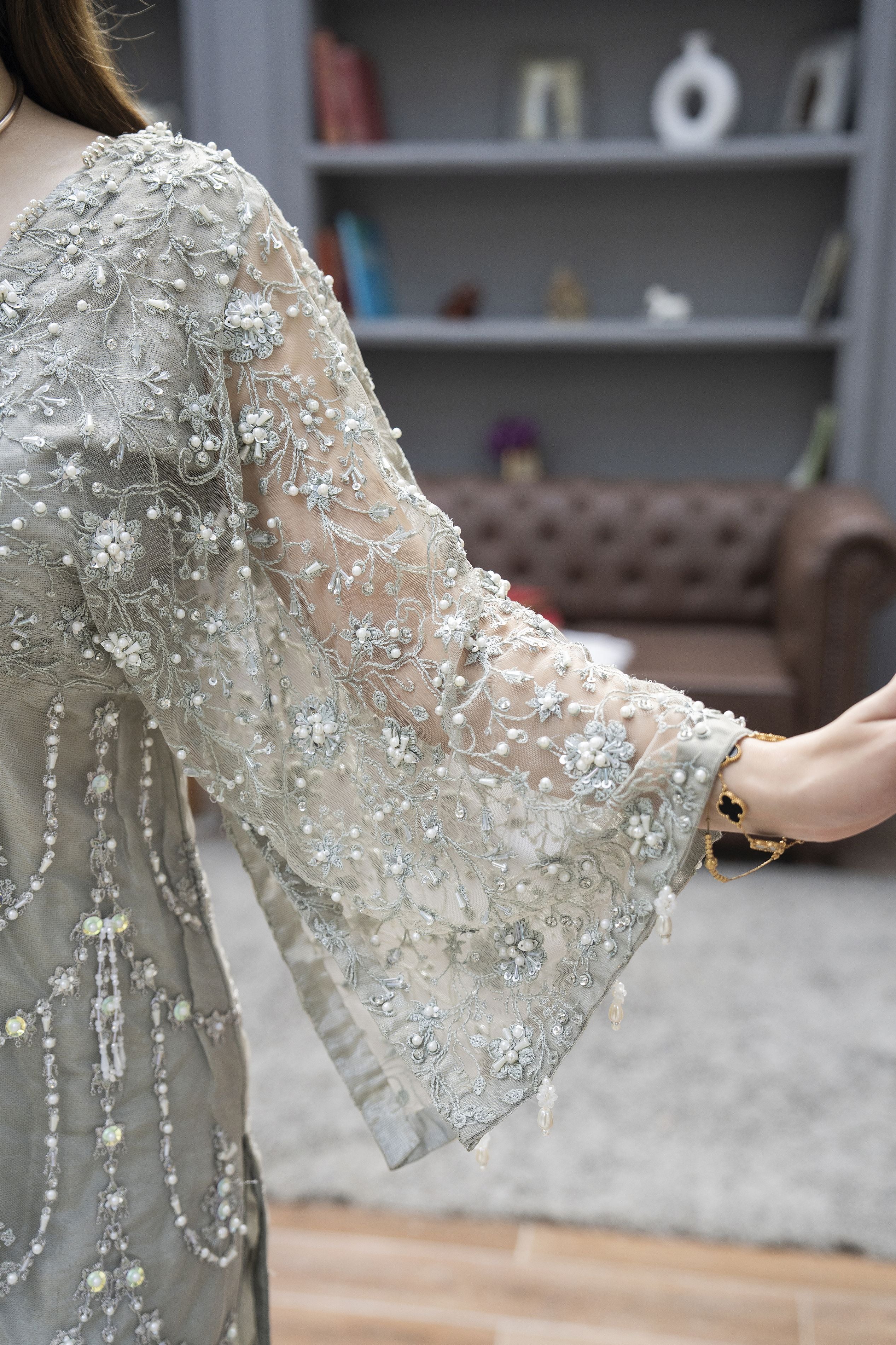 Starstruck by Ain – Silver Net Embroidered 2pc Dress with Shimmer Inner SBA7