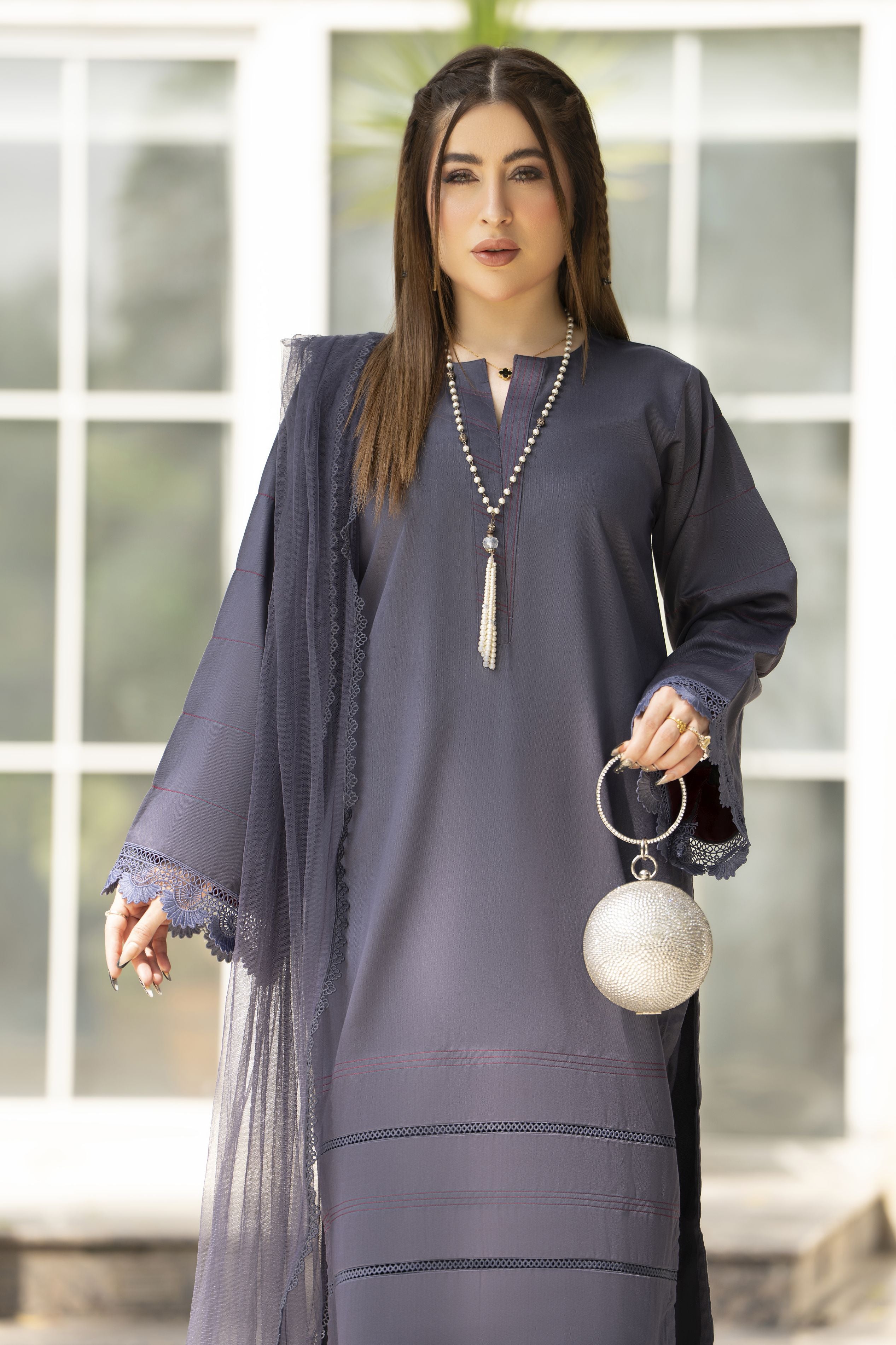 Aabpara Simply Warm Winter Linen 3pc Ready to Wear with Dyed Net Dupatta SWA1