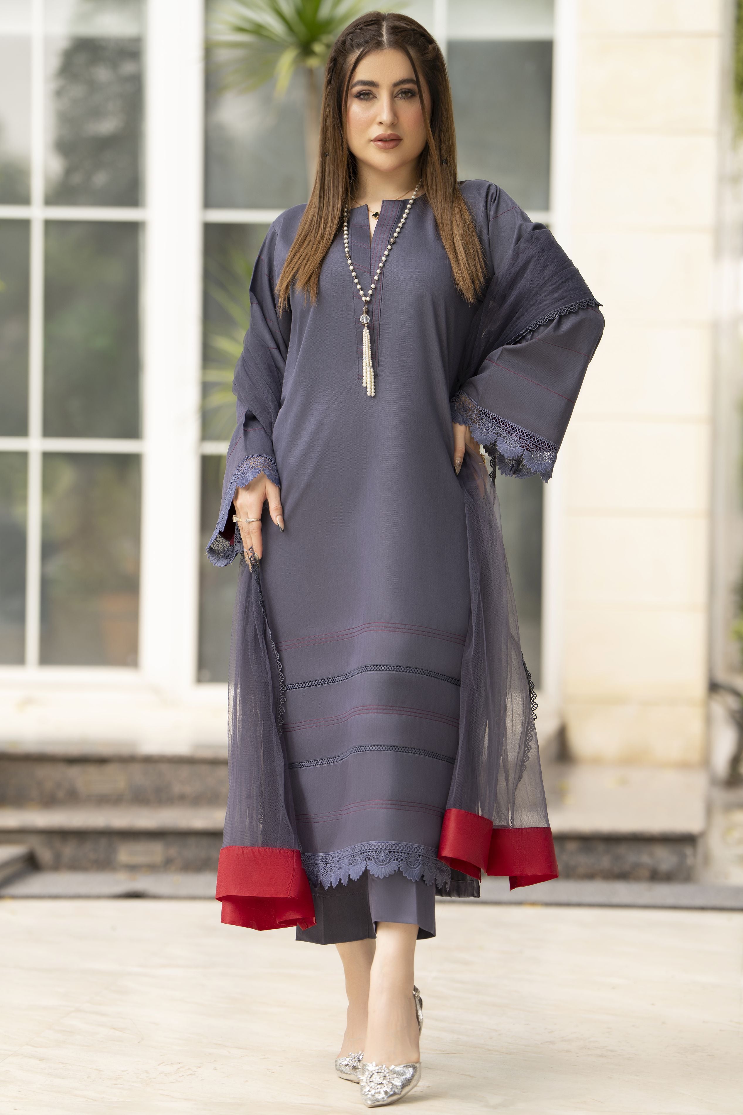 Aabpara Simply Warm Winter Linen 3pc Ready to Wear with Dyed Net Dupatta SWA1